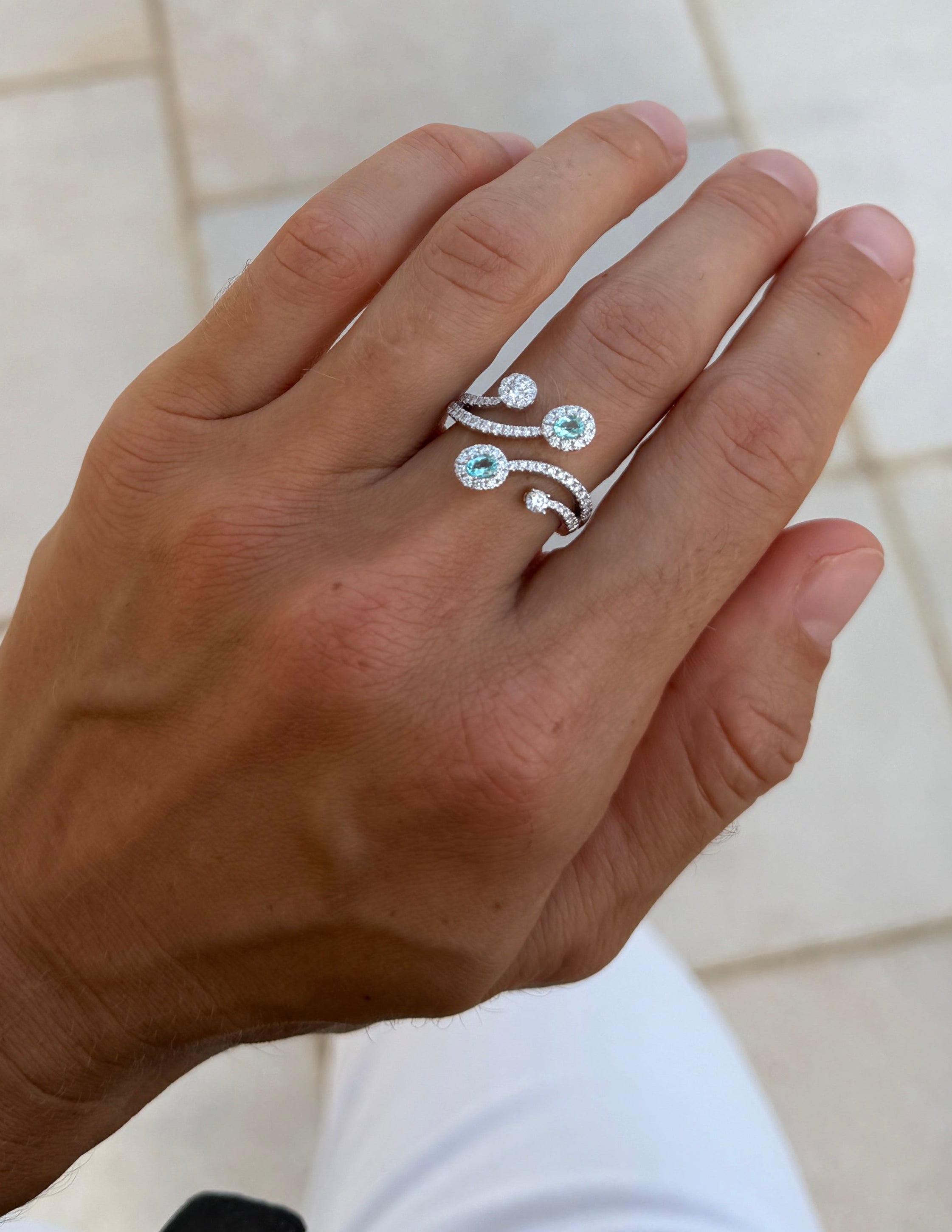 Paraíba Tourmaline & Diamond Double Halo Bypass Ring