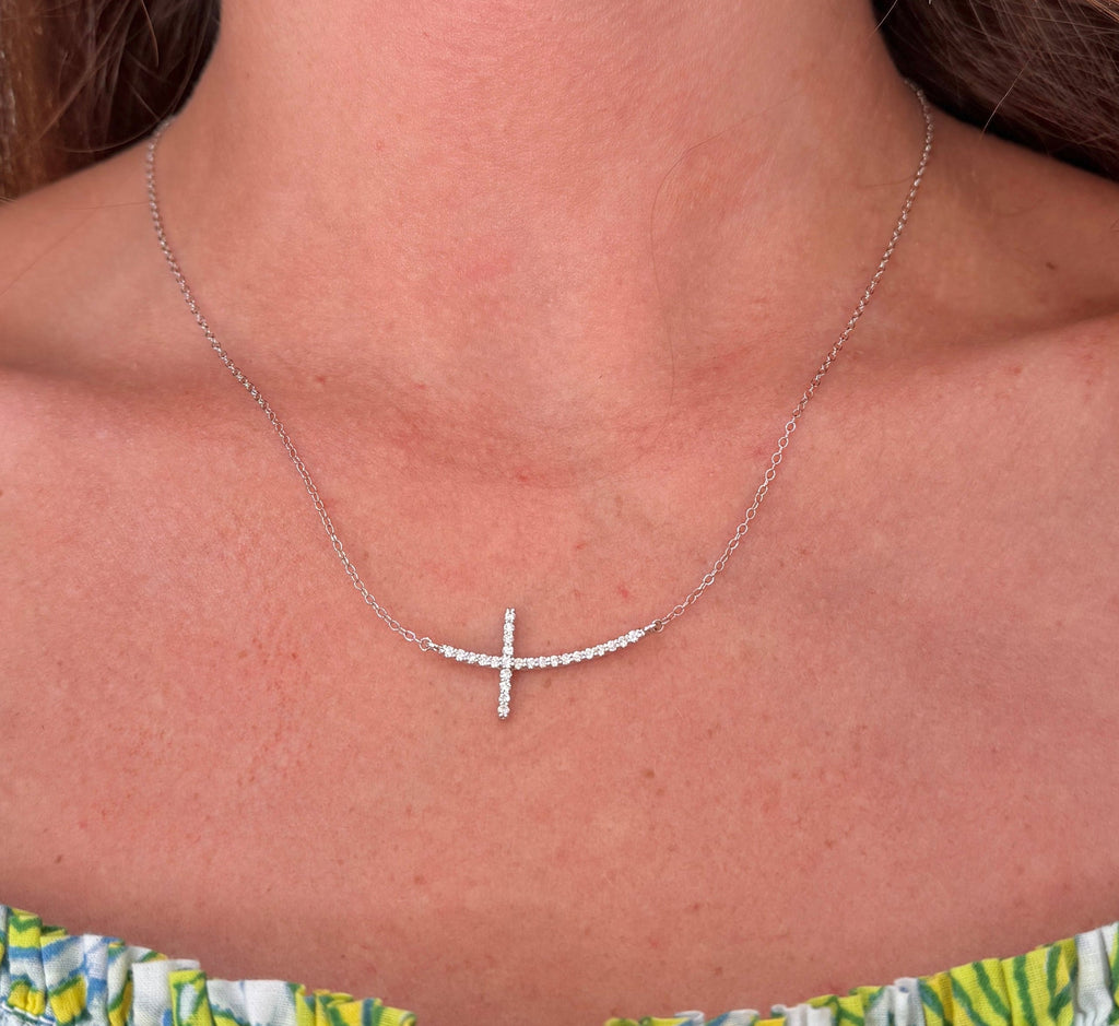 Horizontal Diamond Cross Necklace