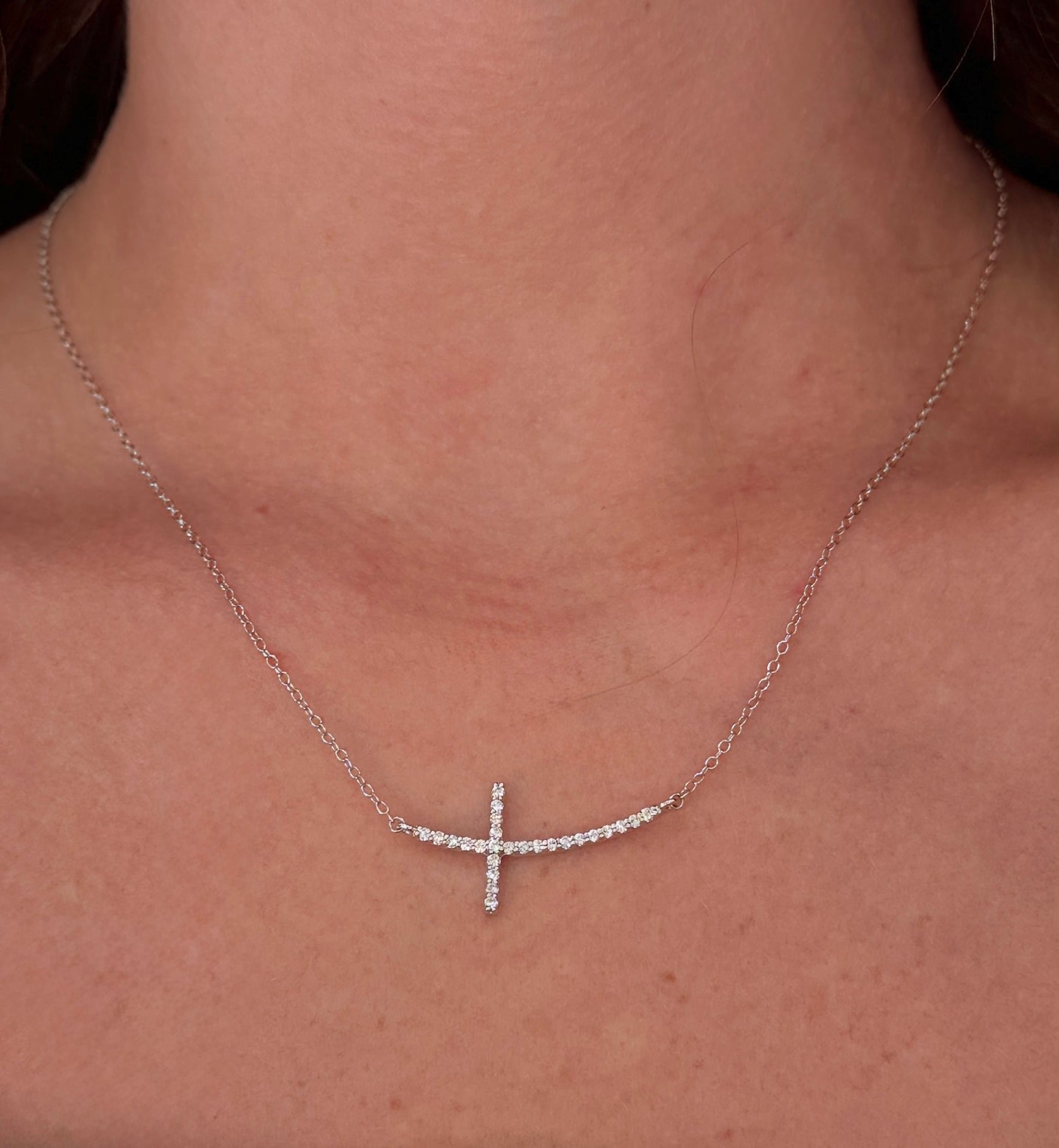 Horizontal Diamond Cross Necklace