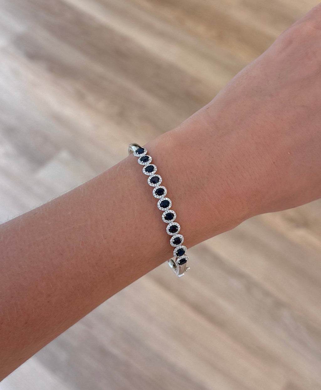 Oval Sapphires & Diamond Halo Bangle