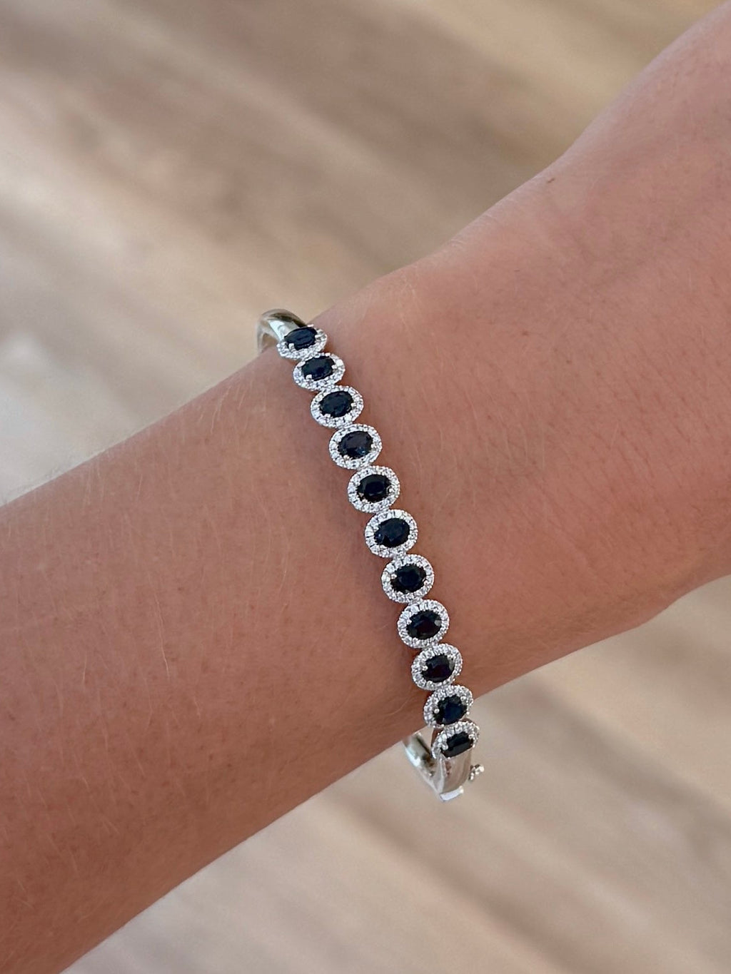 Oval Sapphires & Diamond Halo Bangle