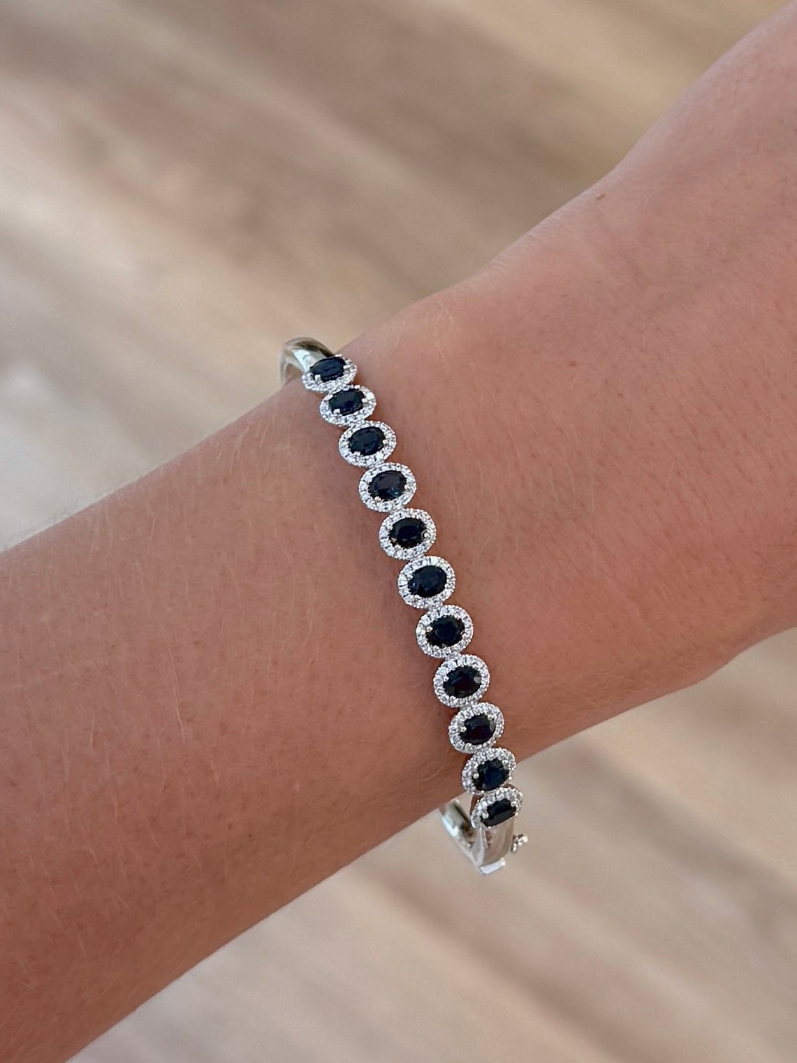 Oval Sapphires & Diamond Halo Bangle