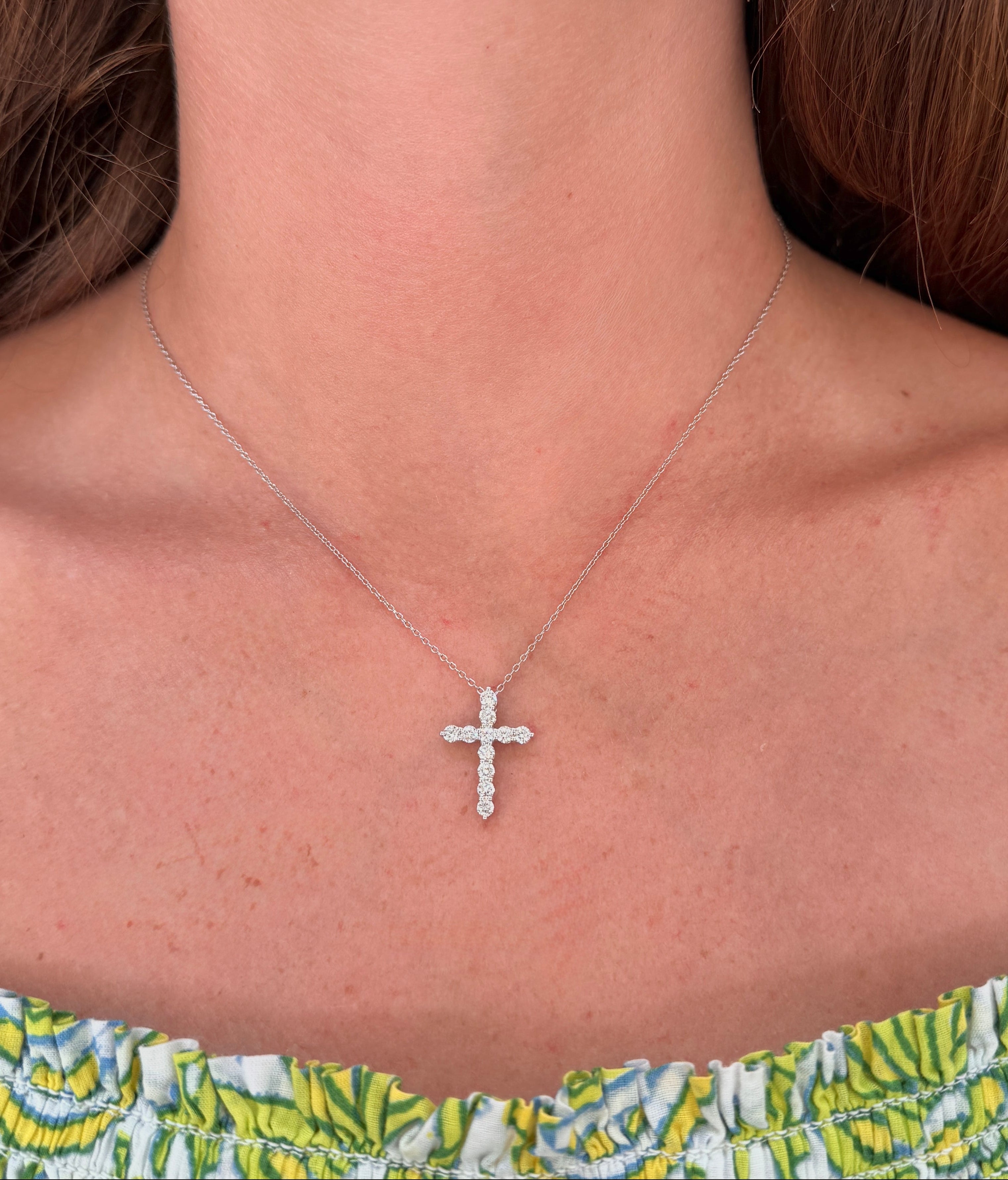 Cross Pendant Necklace - Lab Diamonds