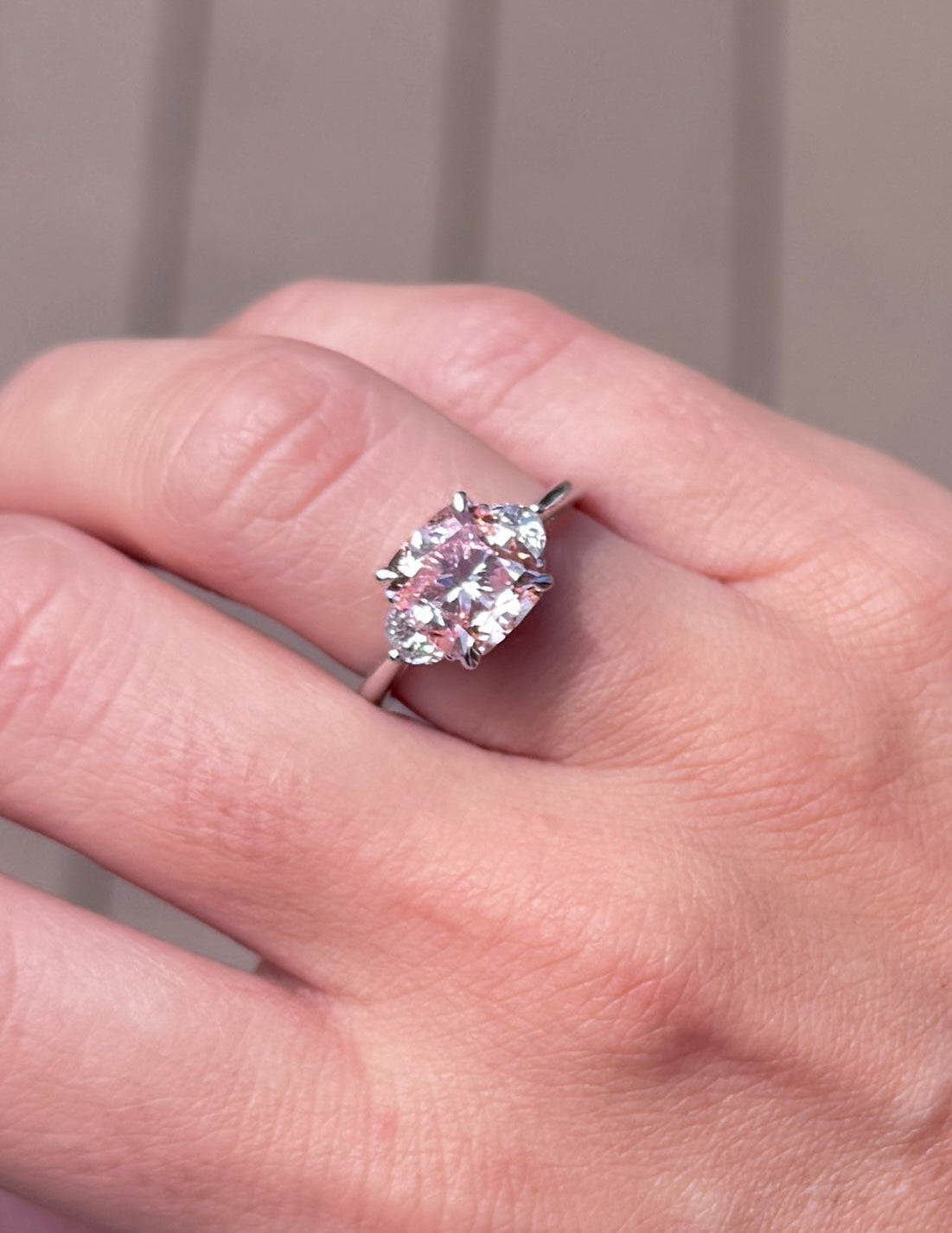 Pink Diamond Cushion Ring with Diamond Accents - IGI Lab Certified