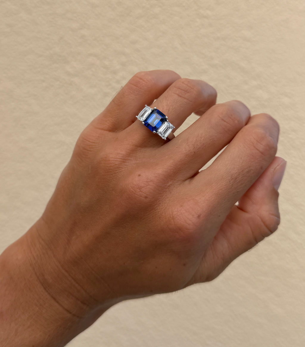 Sapphire and Diamond Trio Ring - GRC and IGI Lab Certified