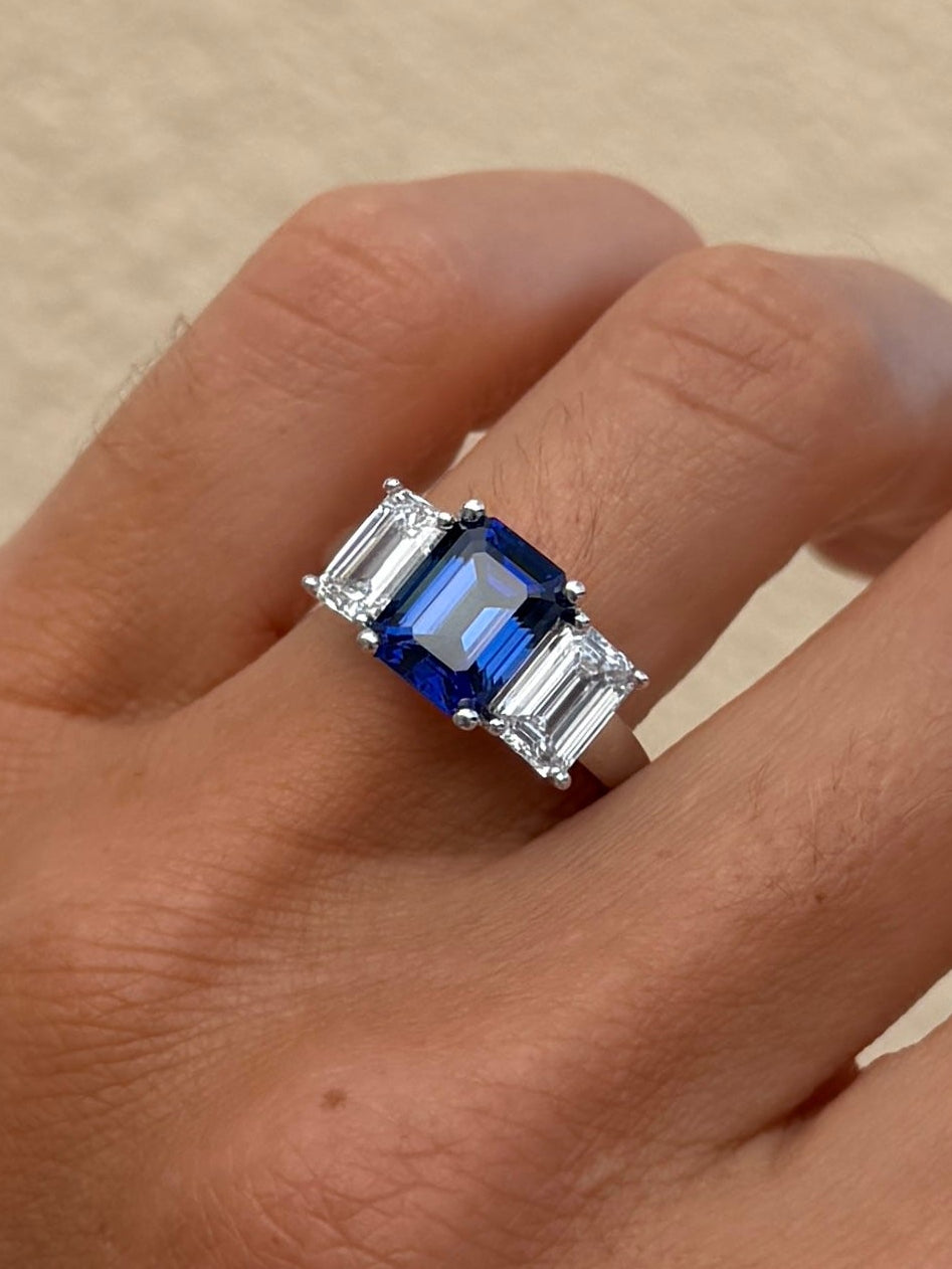 Sapphire and Diamond Trio Ring - GRC and IGI Lab Certified