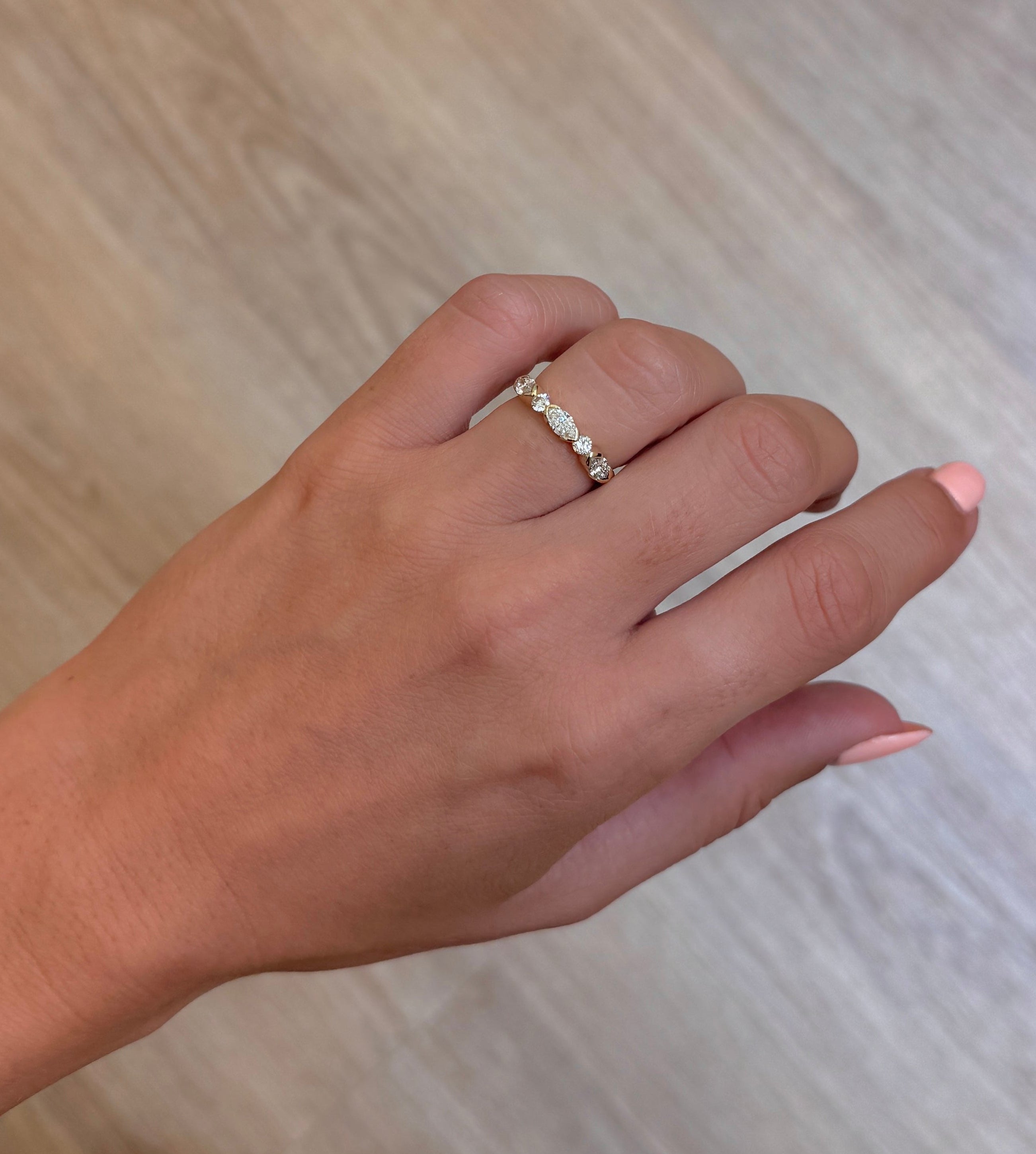 Partial Bezel Alternating Marquise & Round Diamond Ring