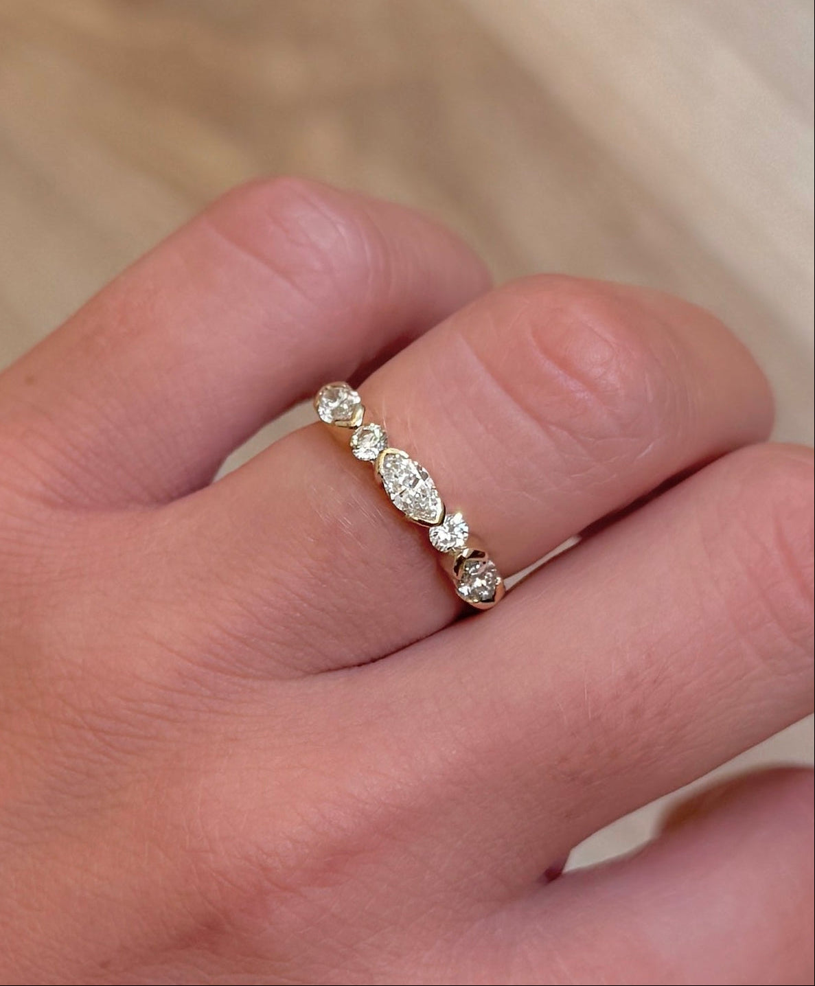 Partial Bezel Alternating Marquise & Round Diamond Ring