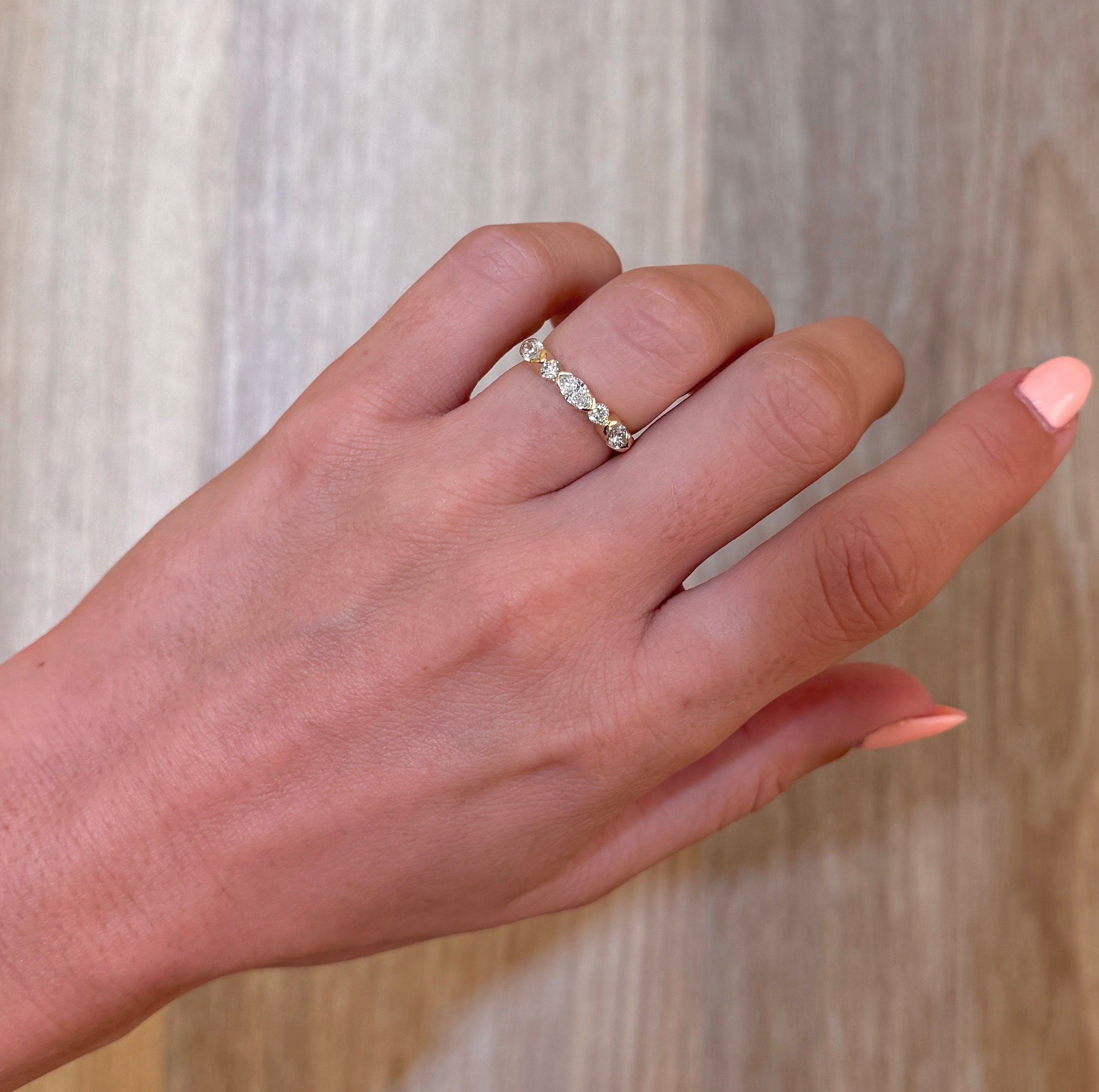Partial Bezel Alternating Marquise & Round Diamond Ring