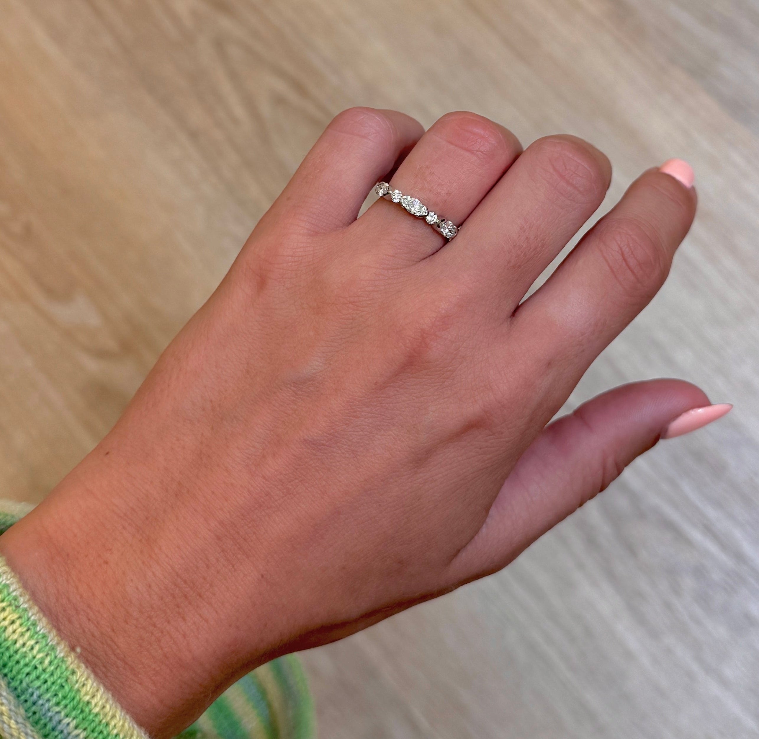 Partial Bezel Alternating Marquise & Round Diamond Ring