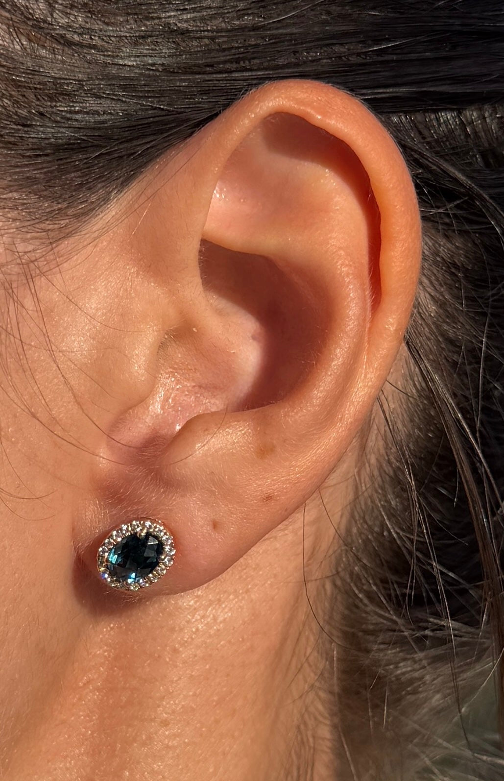 London Blue Topaz and Diamond Halo Stud Earrings