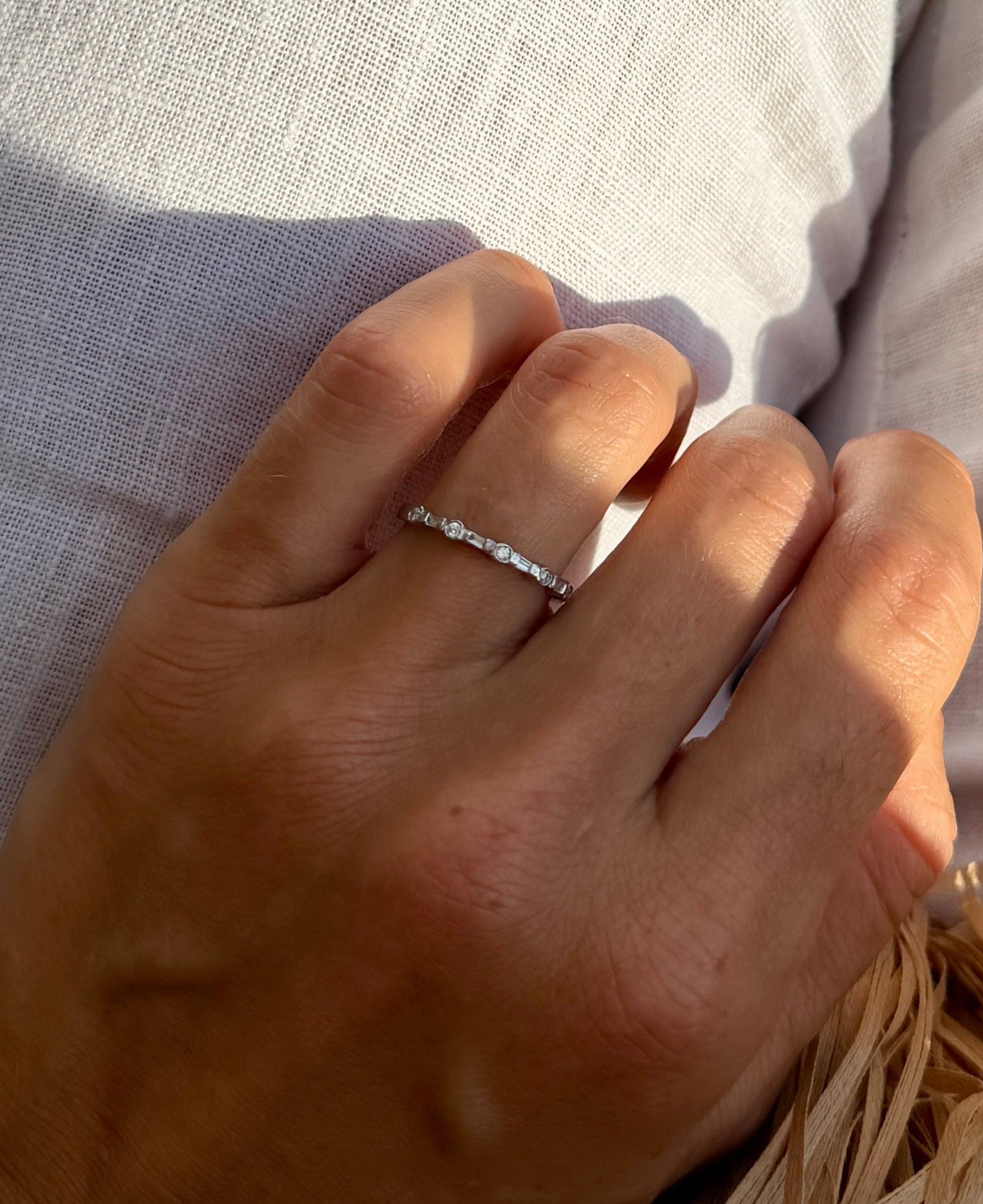 Baguette and Round Dainty Diamond Ring