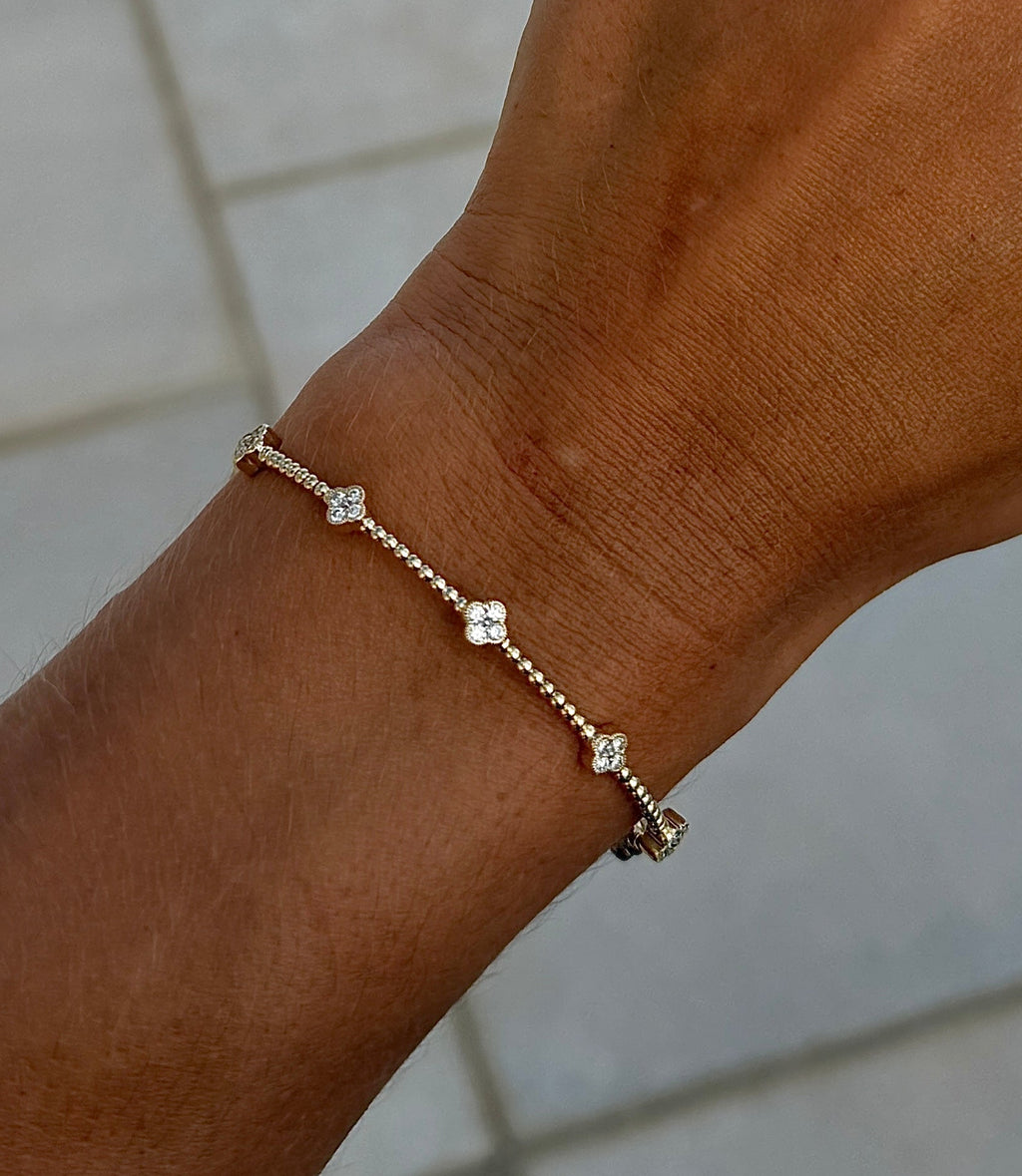 Diamond Clover Flexible Bangle Bracelet