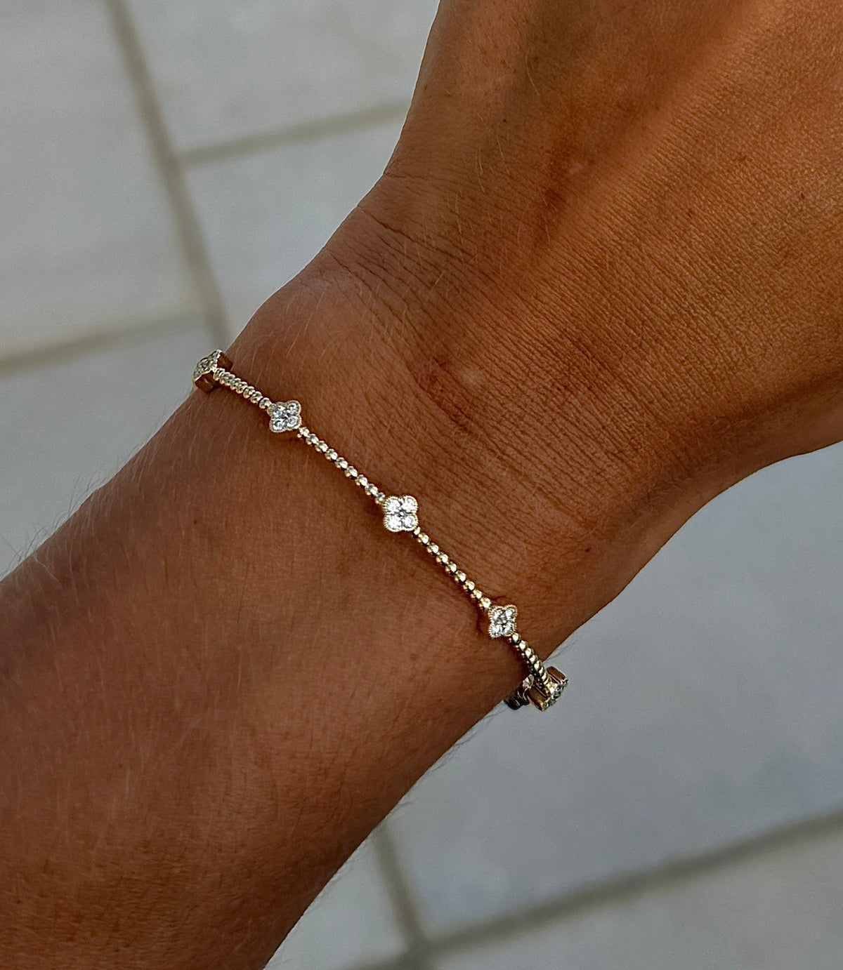 Diamond Clover Flexible Bangle Bracelet