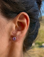 Round Pink Sapphire and Diamond Stud Earrings