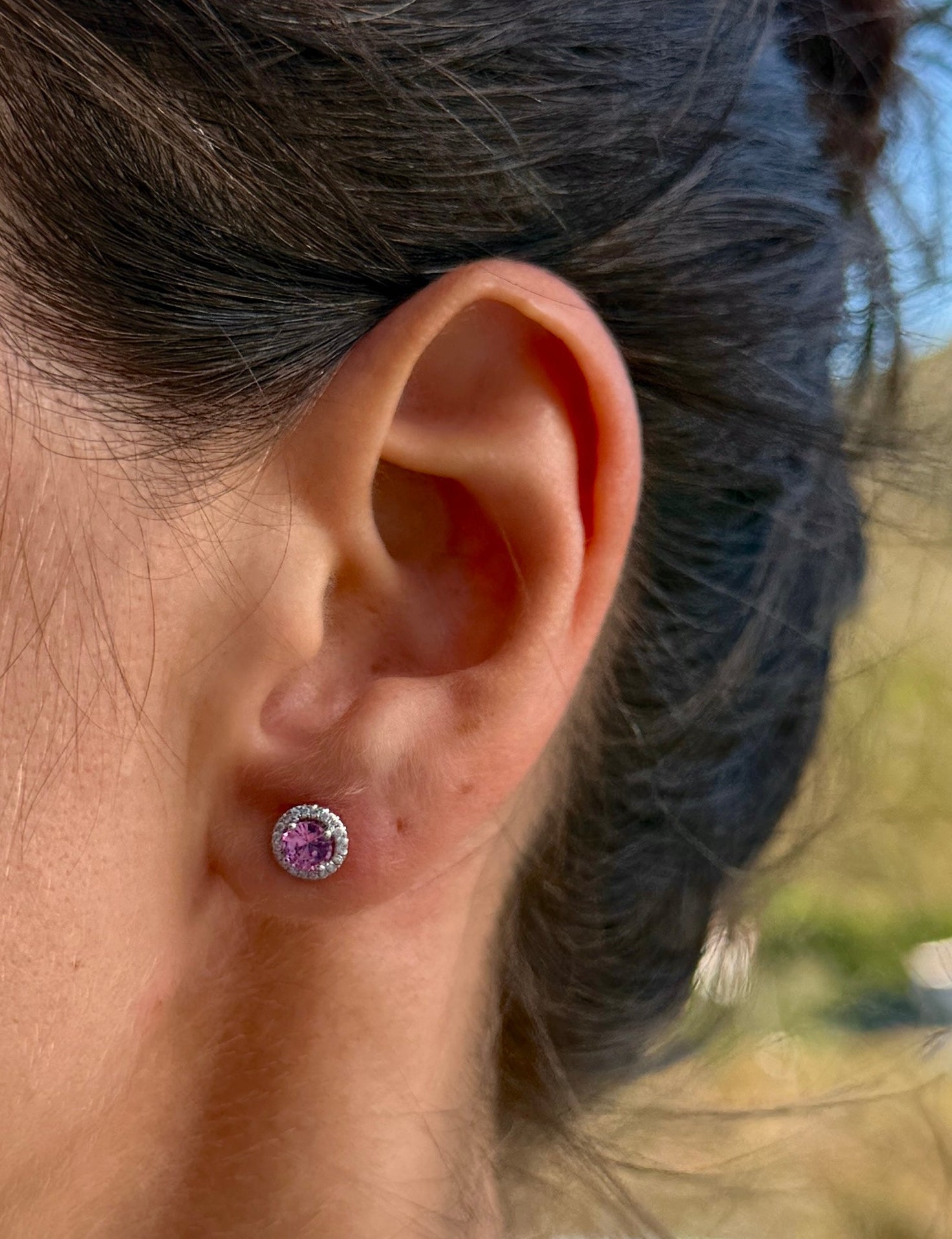 Round Pink Sapphire and Diamond Stud Earrings