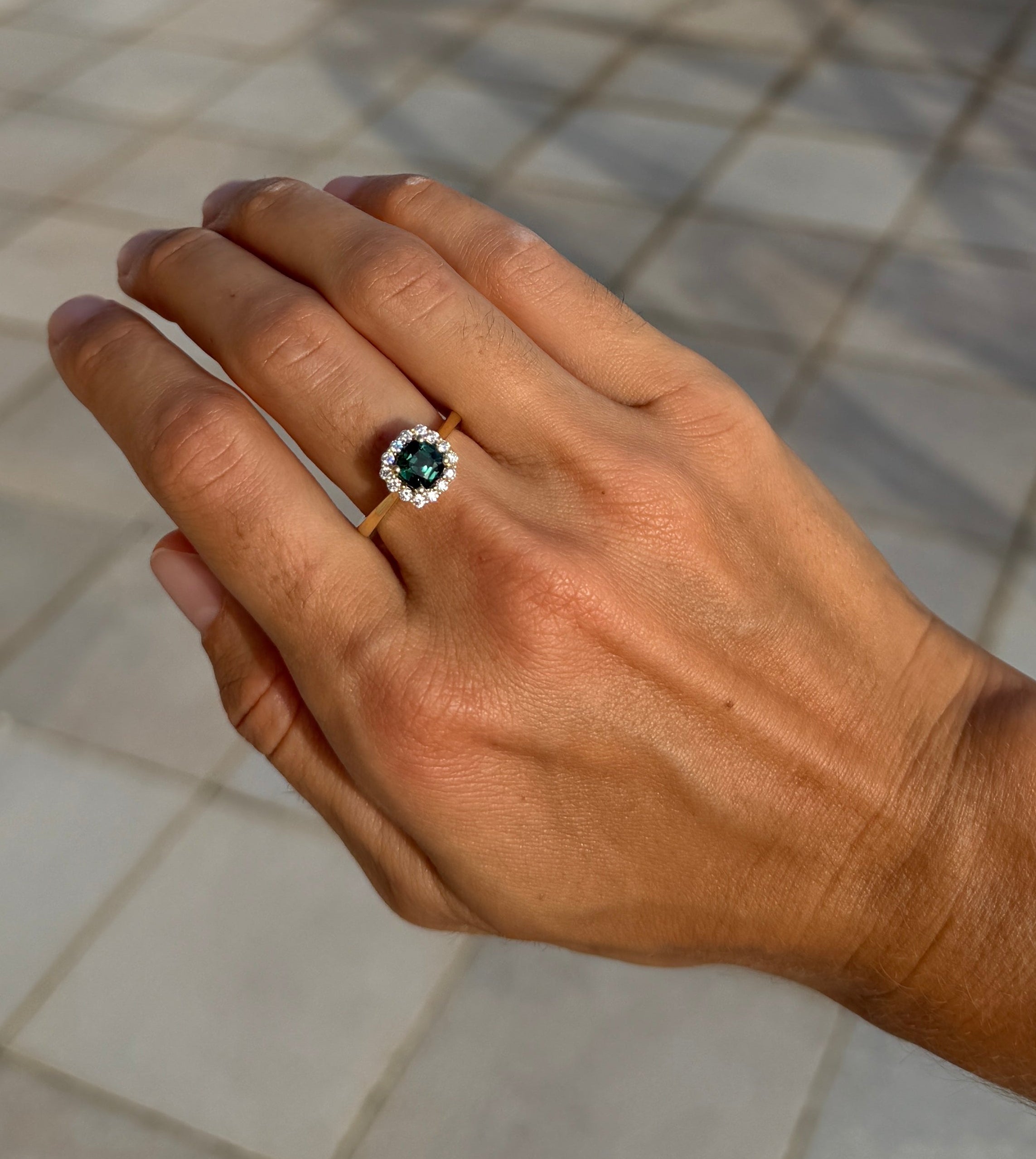 Green Sapphire and Diamond Ring GIA Certified Natural Unheated Sapphire