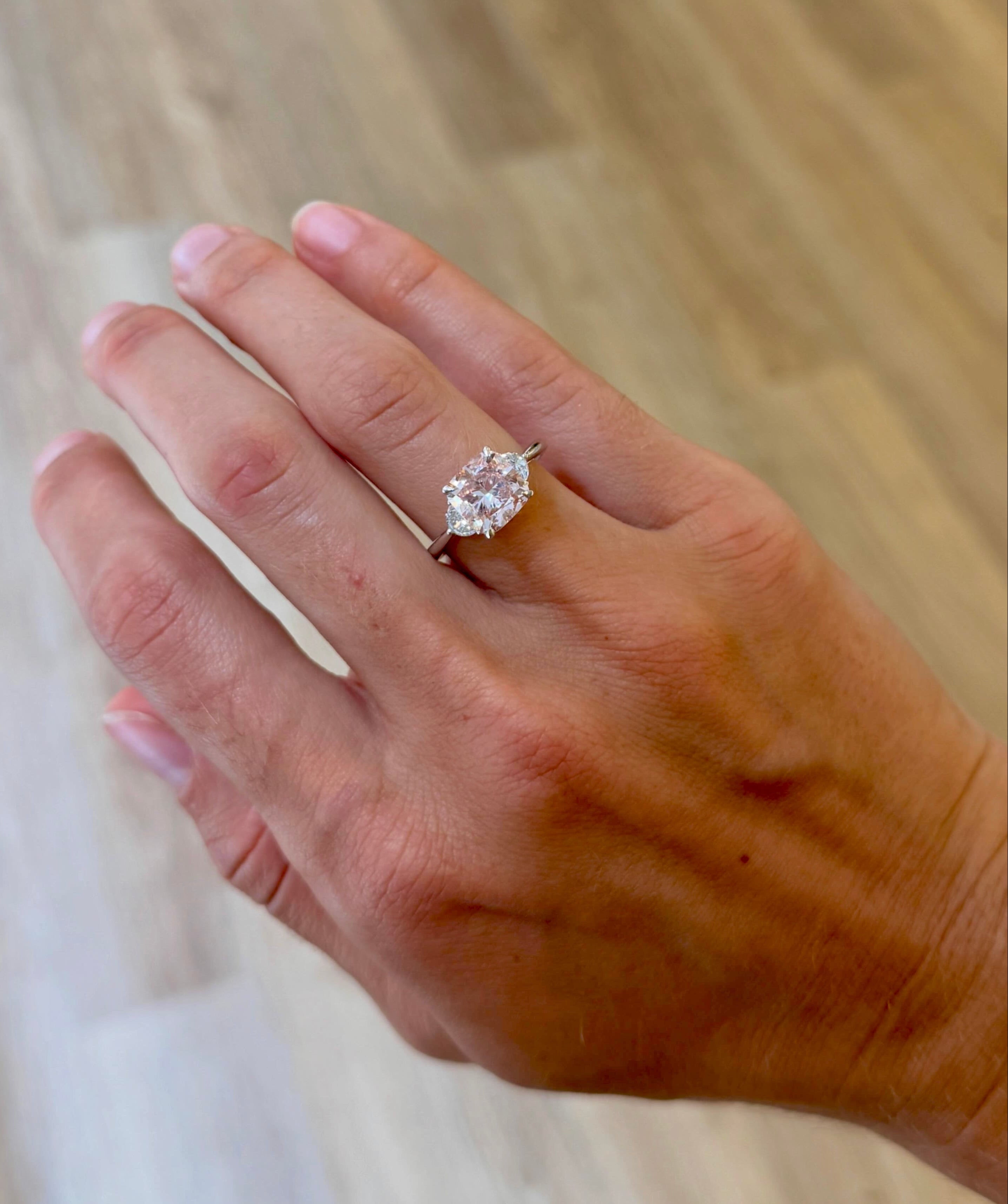 Pink Diamond Cushion Ring with Diamond Accents - IGI Lab Certified