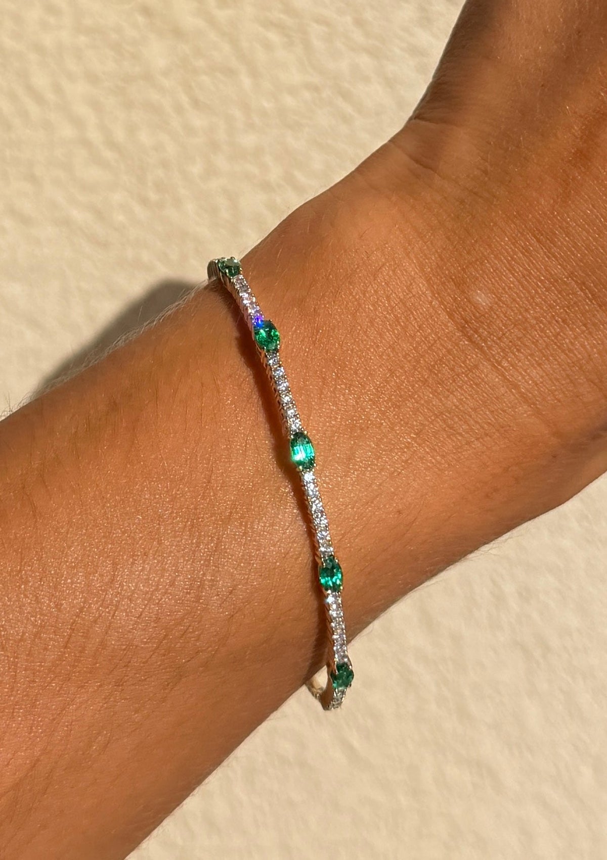 Emerald and Diamond Flexible  Bangle Bracelet with Diamonds