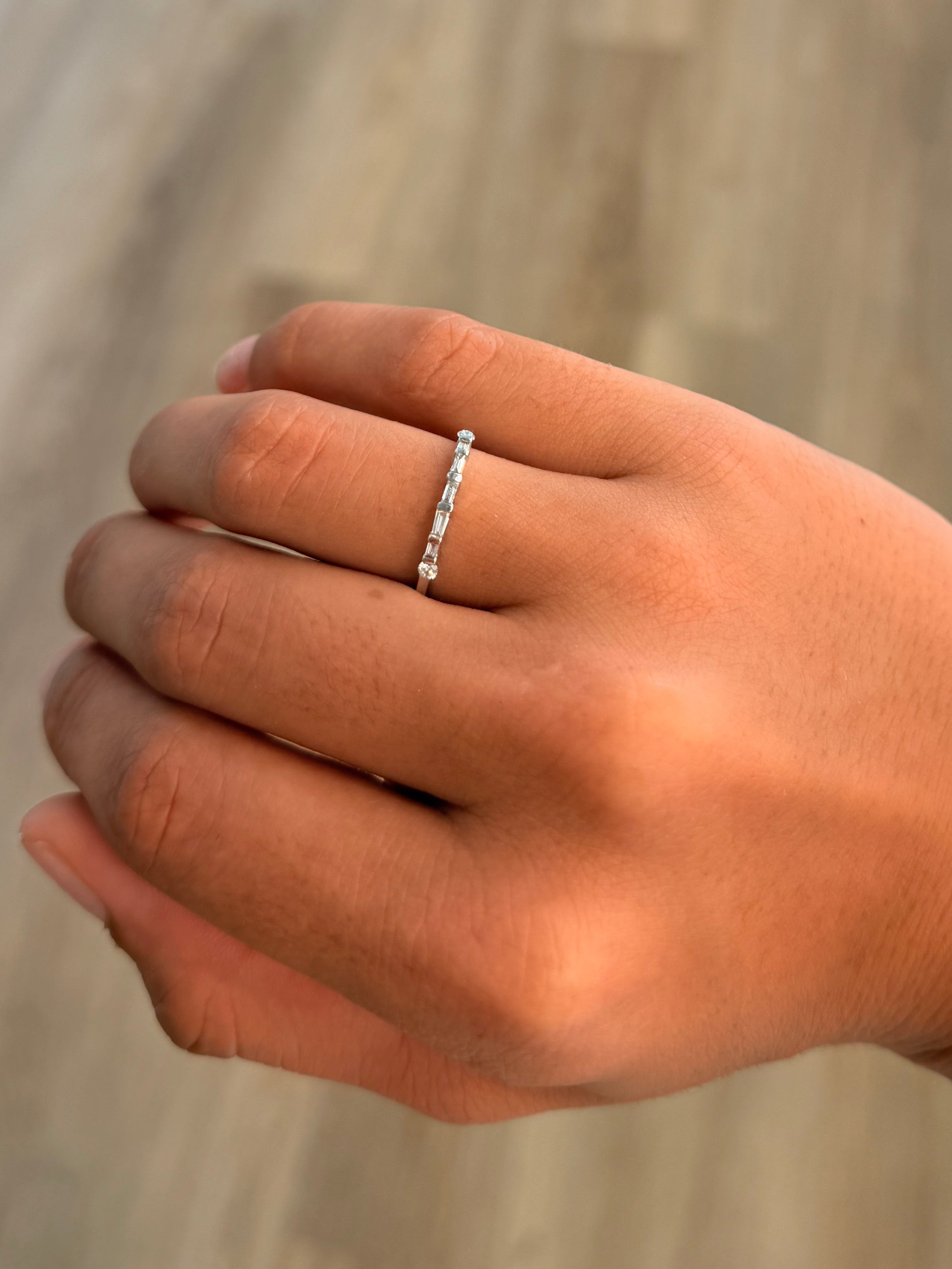 Dainty Baguette & Round Brilliant Diamond Ring