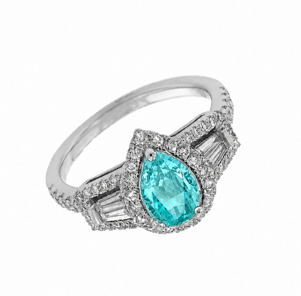 Paraíba Tourmaline Pear & Diamond Ring - GIA Certified Natural