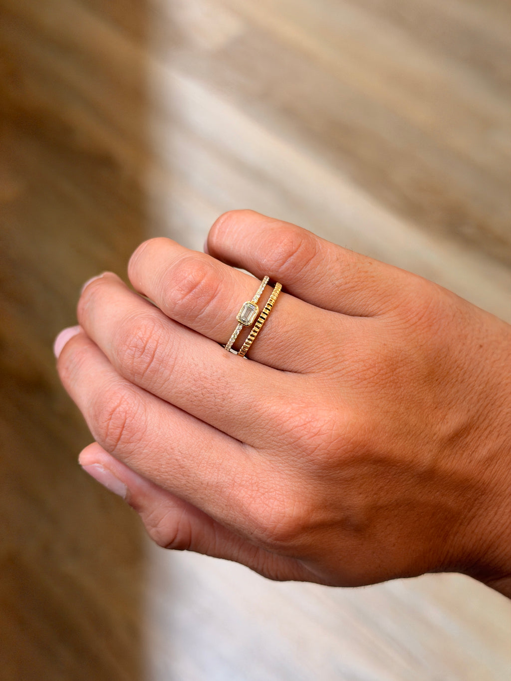 Emerald Cut Diamond Double Banded Ring