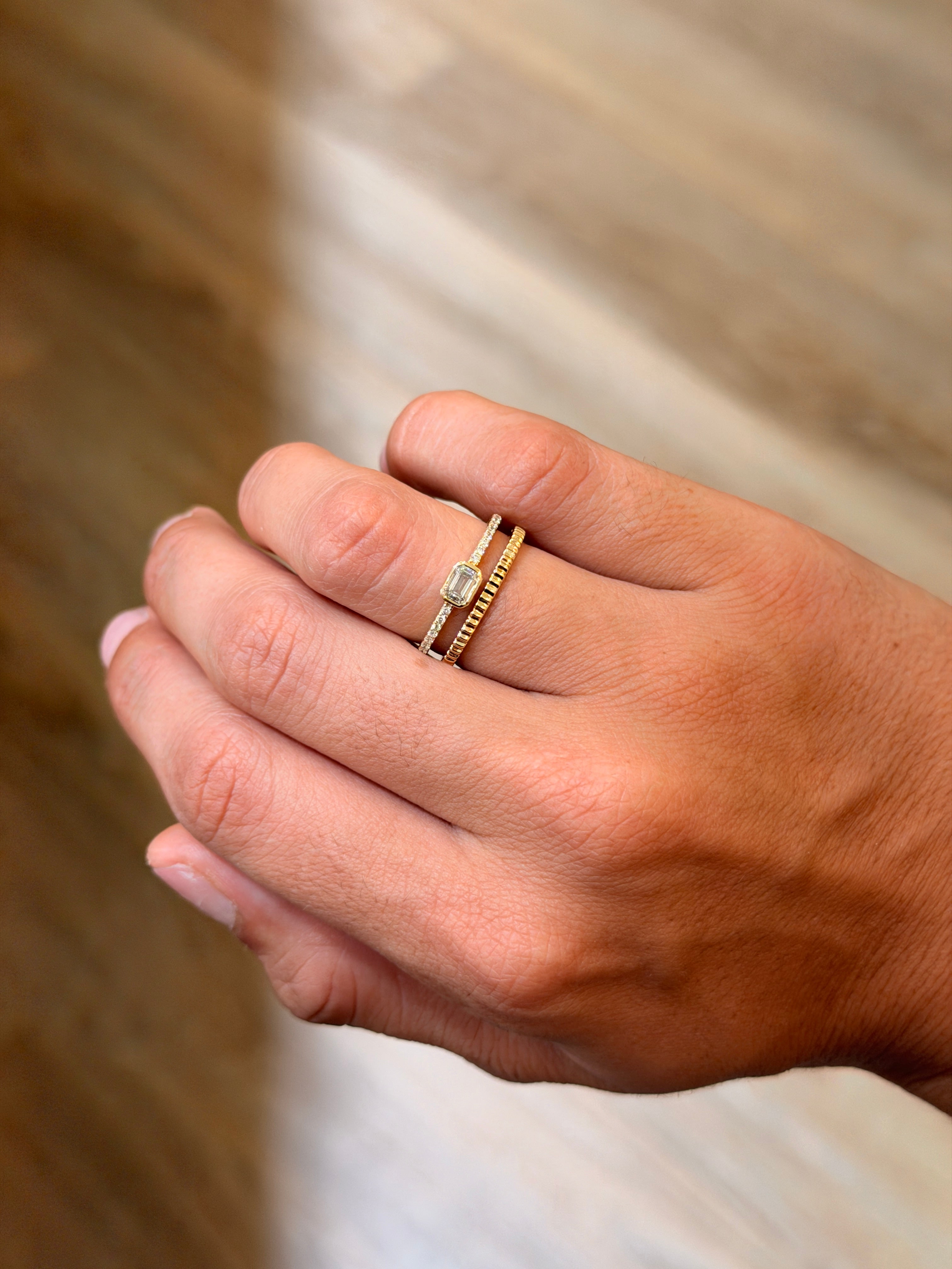 Emerald Cut Diamond Double Banded Ring
