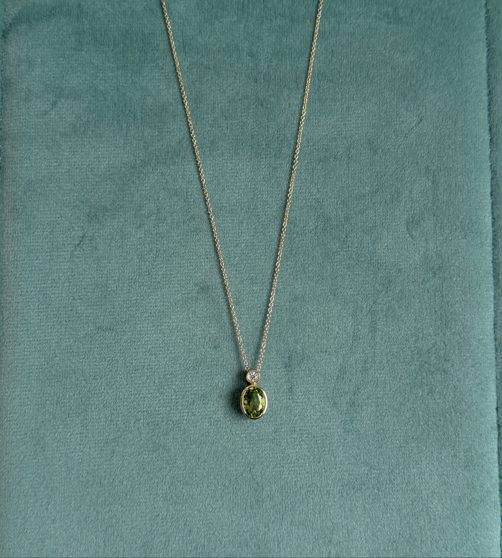 Peridot and Diamond Bezel Pendant Necklace