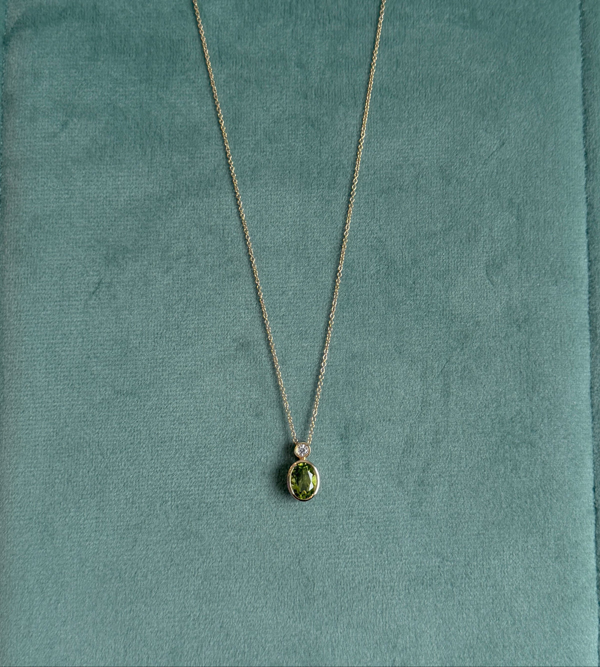 Peridot and Diamond Bezel Pendant Necklace