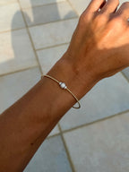 Beaded Flexible Bangle Bracelet with Pavé Diamond Sphere