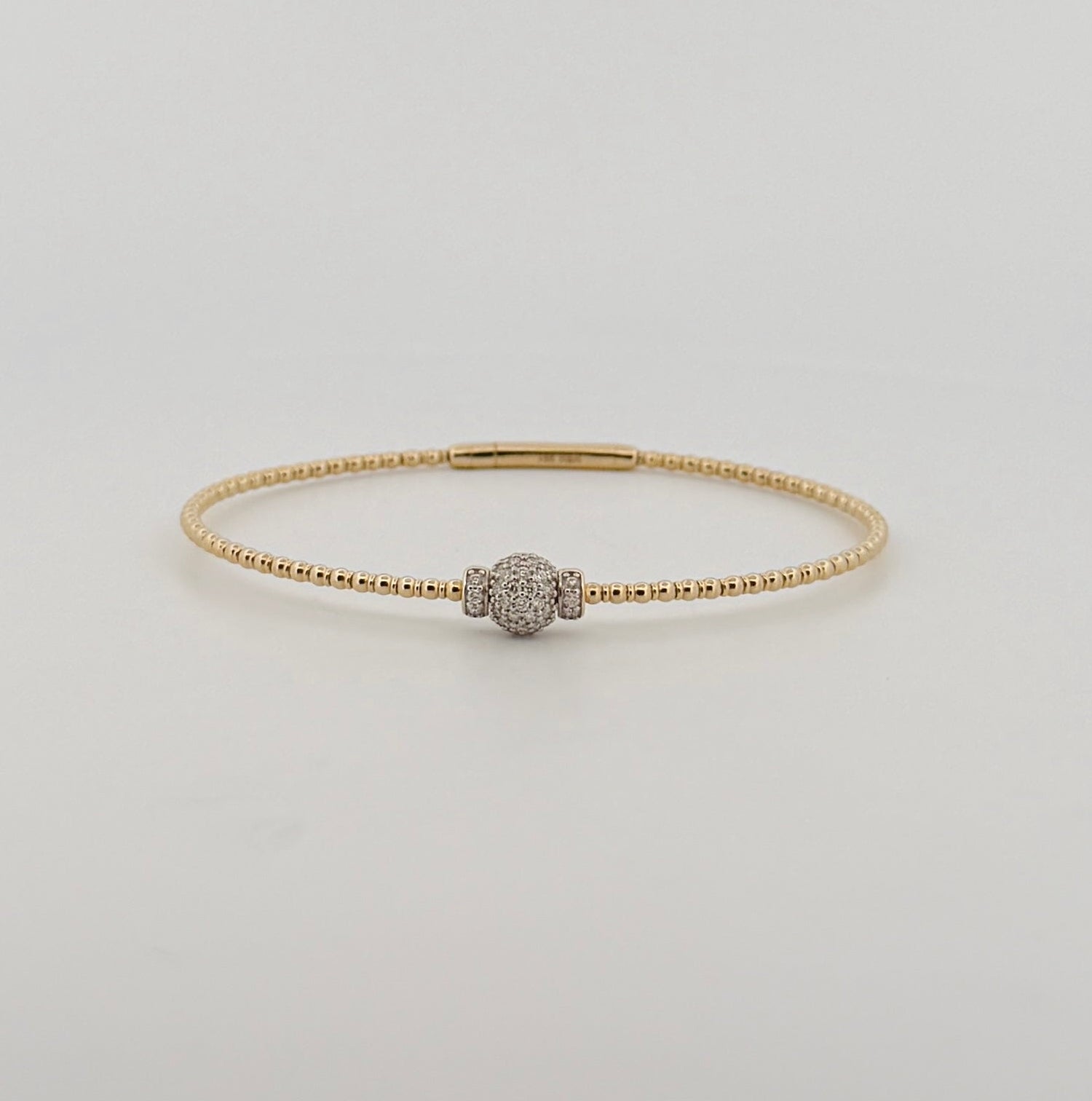 Beaded Flexible Bangle Bracelet with Pavé Diamond Sphere
