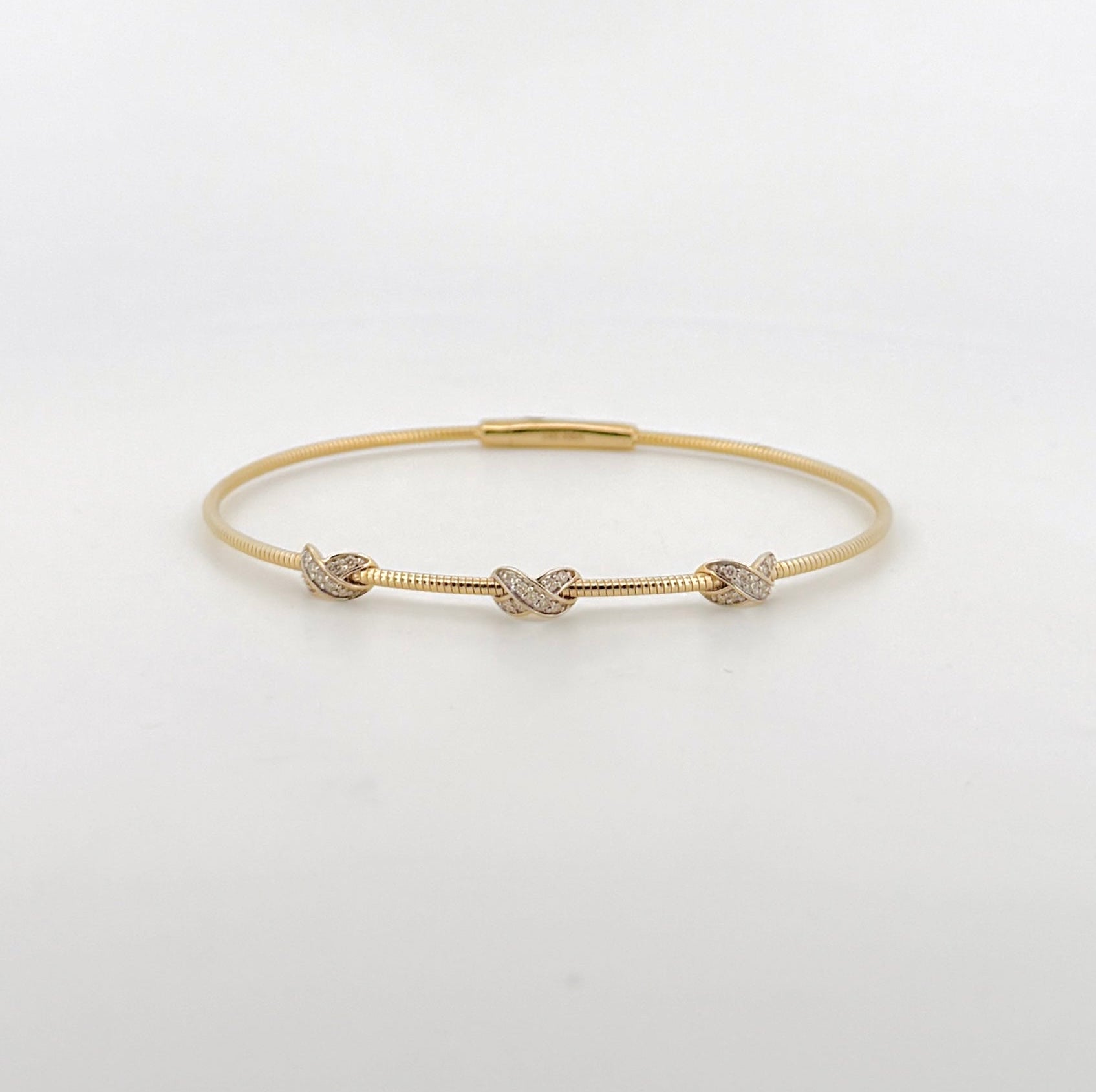 Pavé Diamond Triple Knot Station Flexible Bangle Bracelet