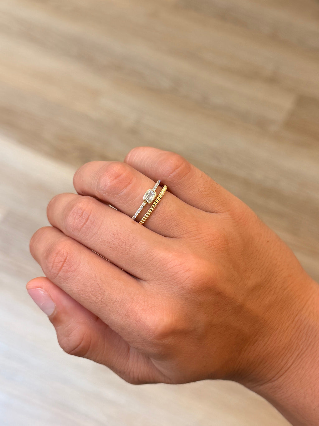 Emerald Cut Diamond Double Banded Ring