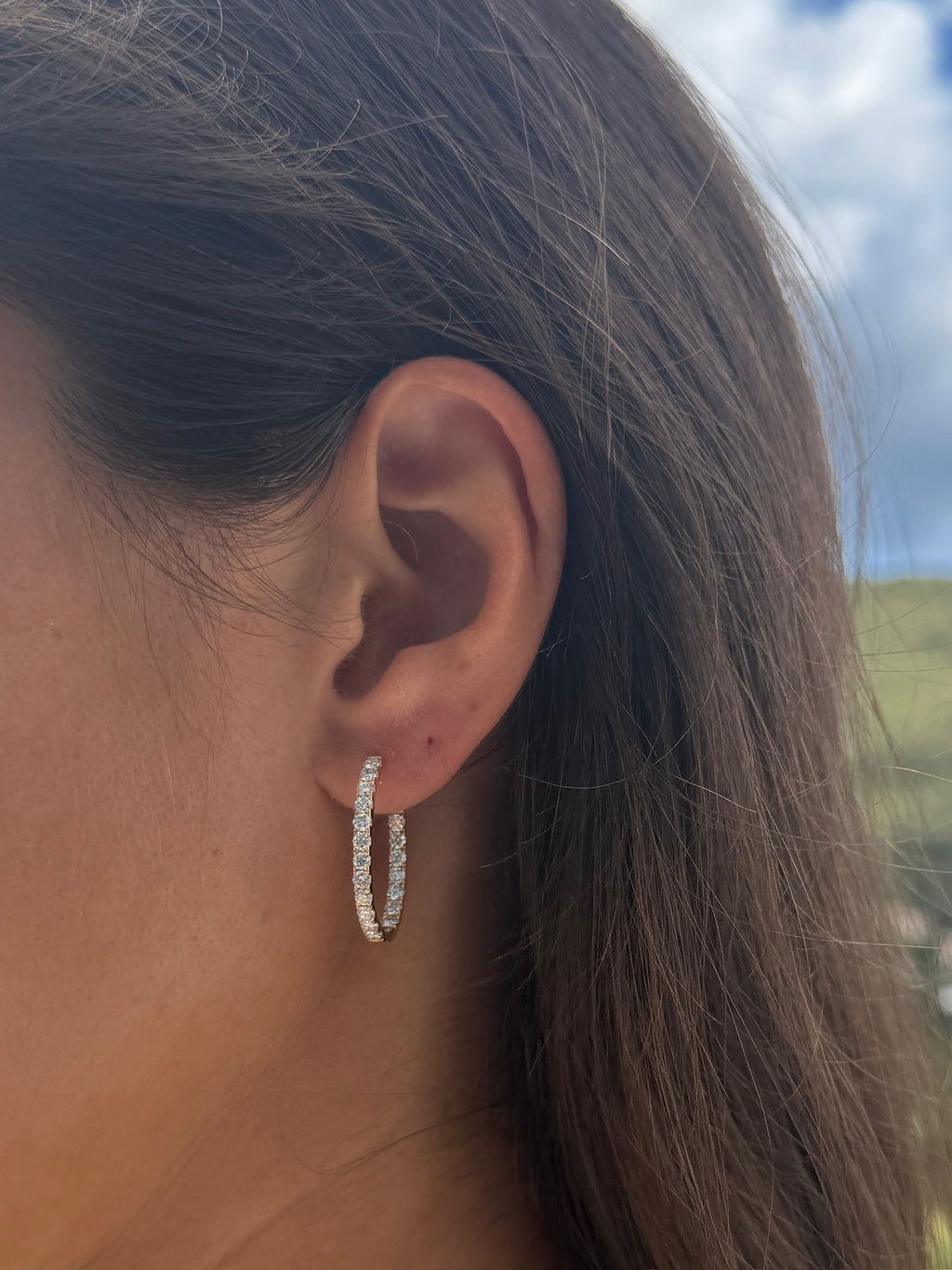 Elongated "in and out" Lab Diamond Hoops