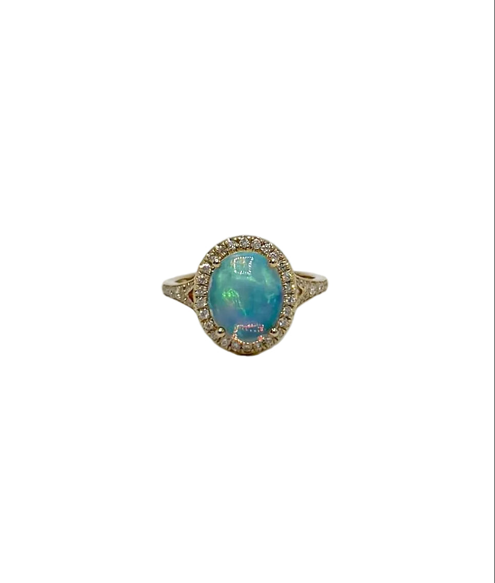 Opal Cocktail Ring with Diamond Halo