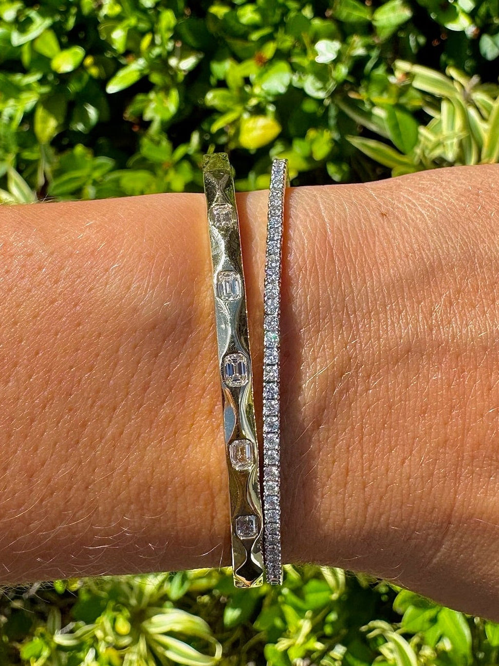 Flush Emerald Cut Diamond Bangle - PREORDER