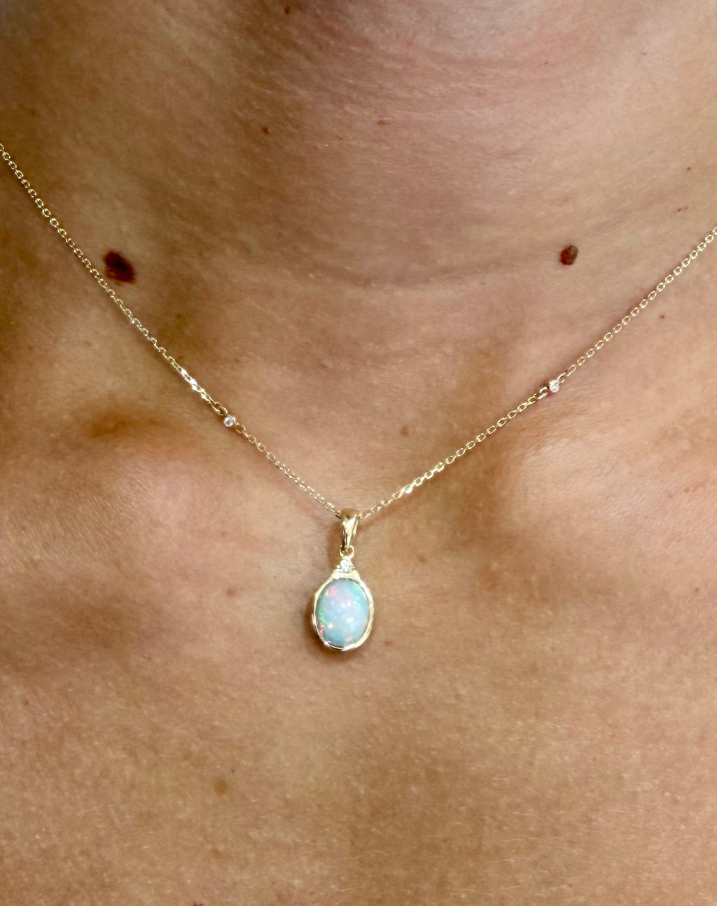 Opal Bezel Set Pendant with Diamond Accents- PREORDER