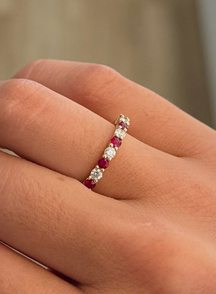 Ruby and White Diamond Band Ring