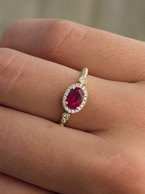 East-West Oval Ruby & Diamond Ring