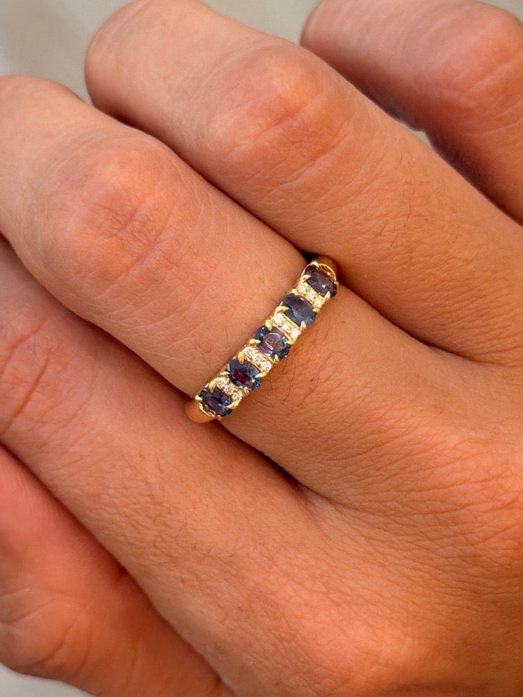 Oval Alexandrite & Diamond Trio Band