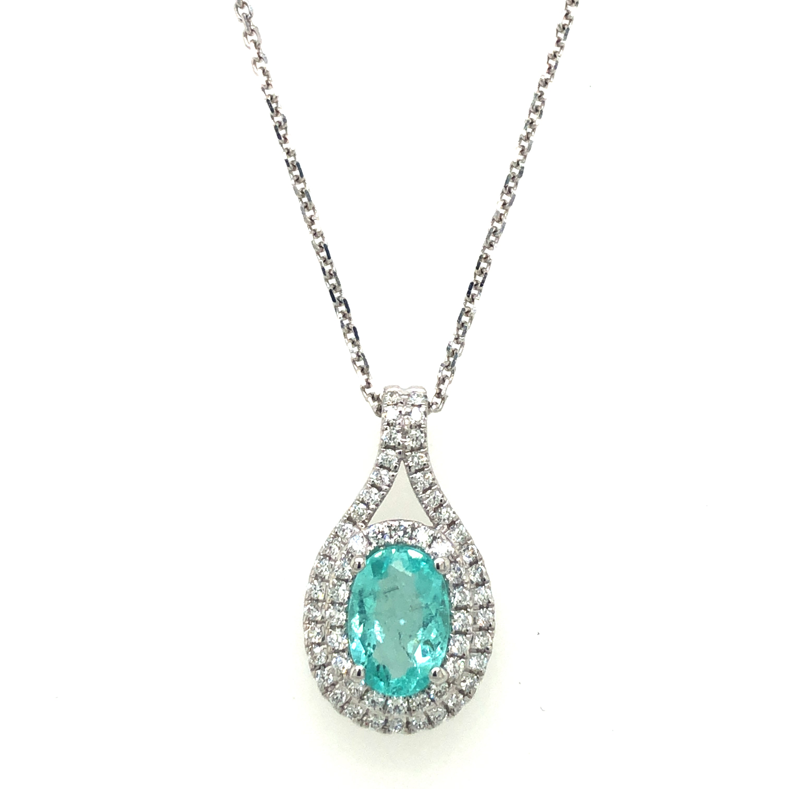 Paraíba Tourmaline Oval Pendant with Diamonds - GIA Certified Natural - 1.01 cts