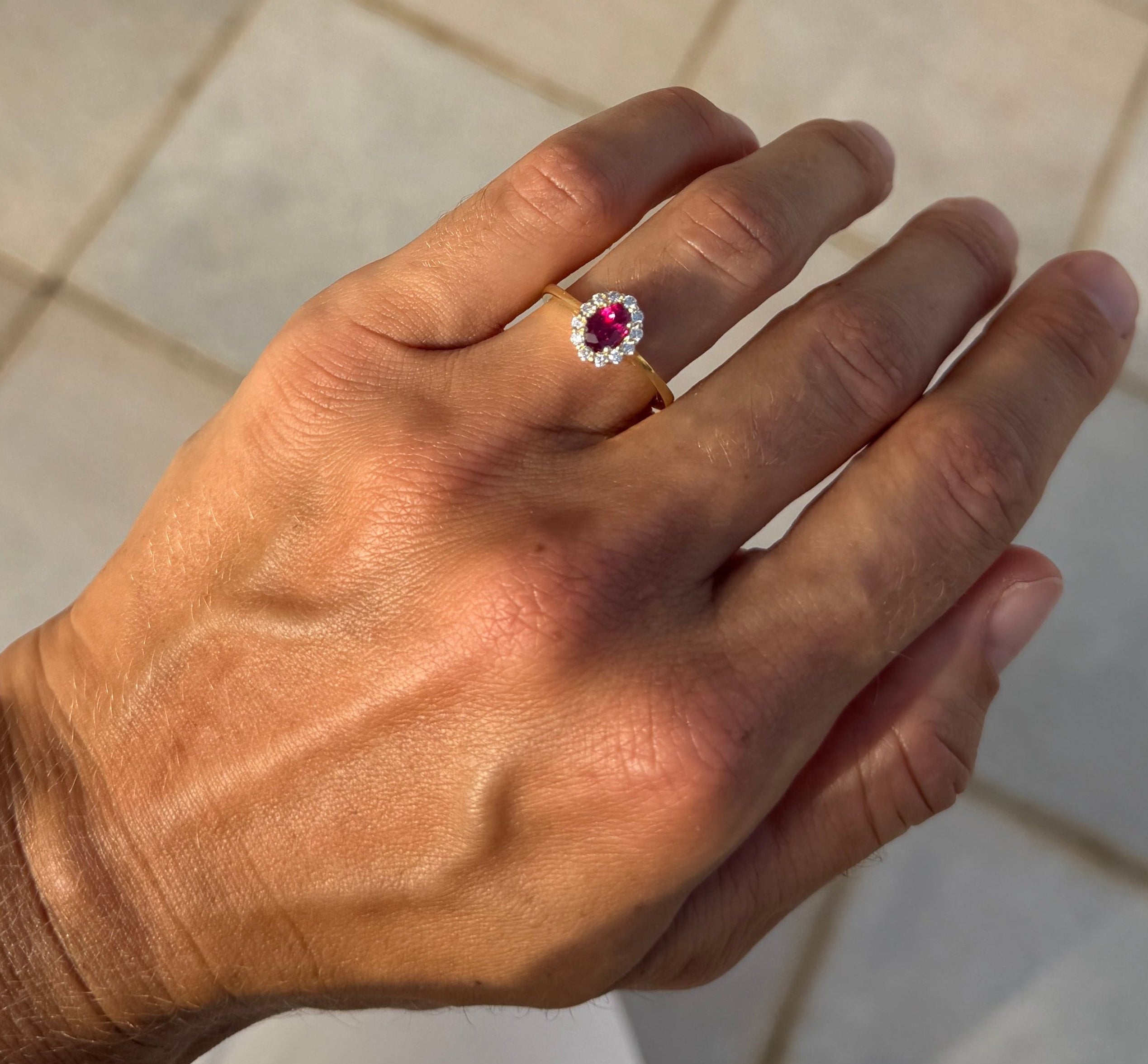 Ruby Ring with Diamond Halo