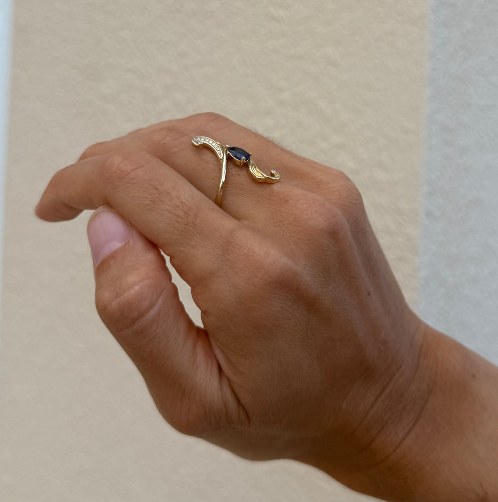 Sapphire and Diamond Bypass Wave Ring