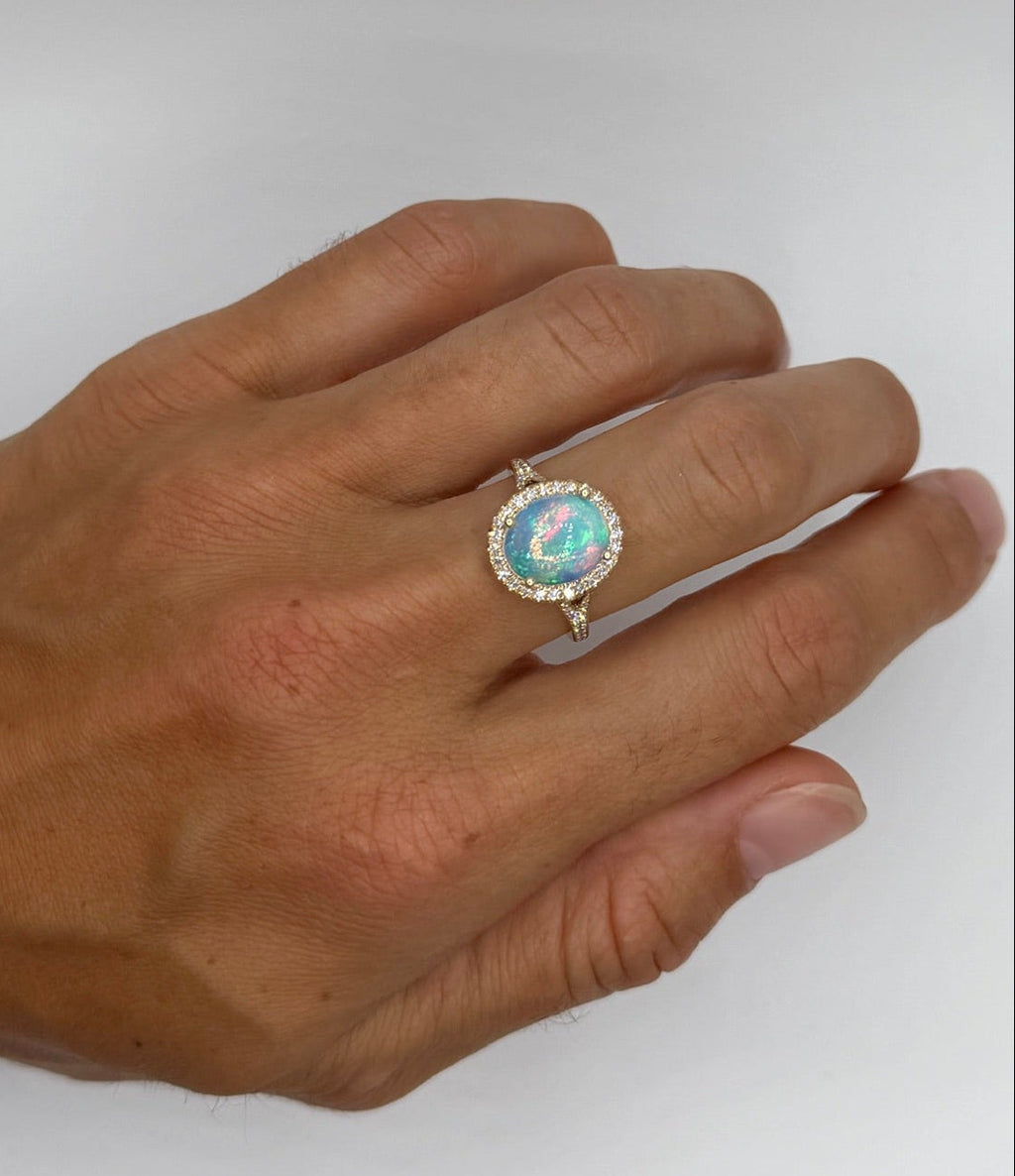 Opal Cocktail Ring with Diamond Halo