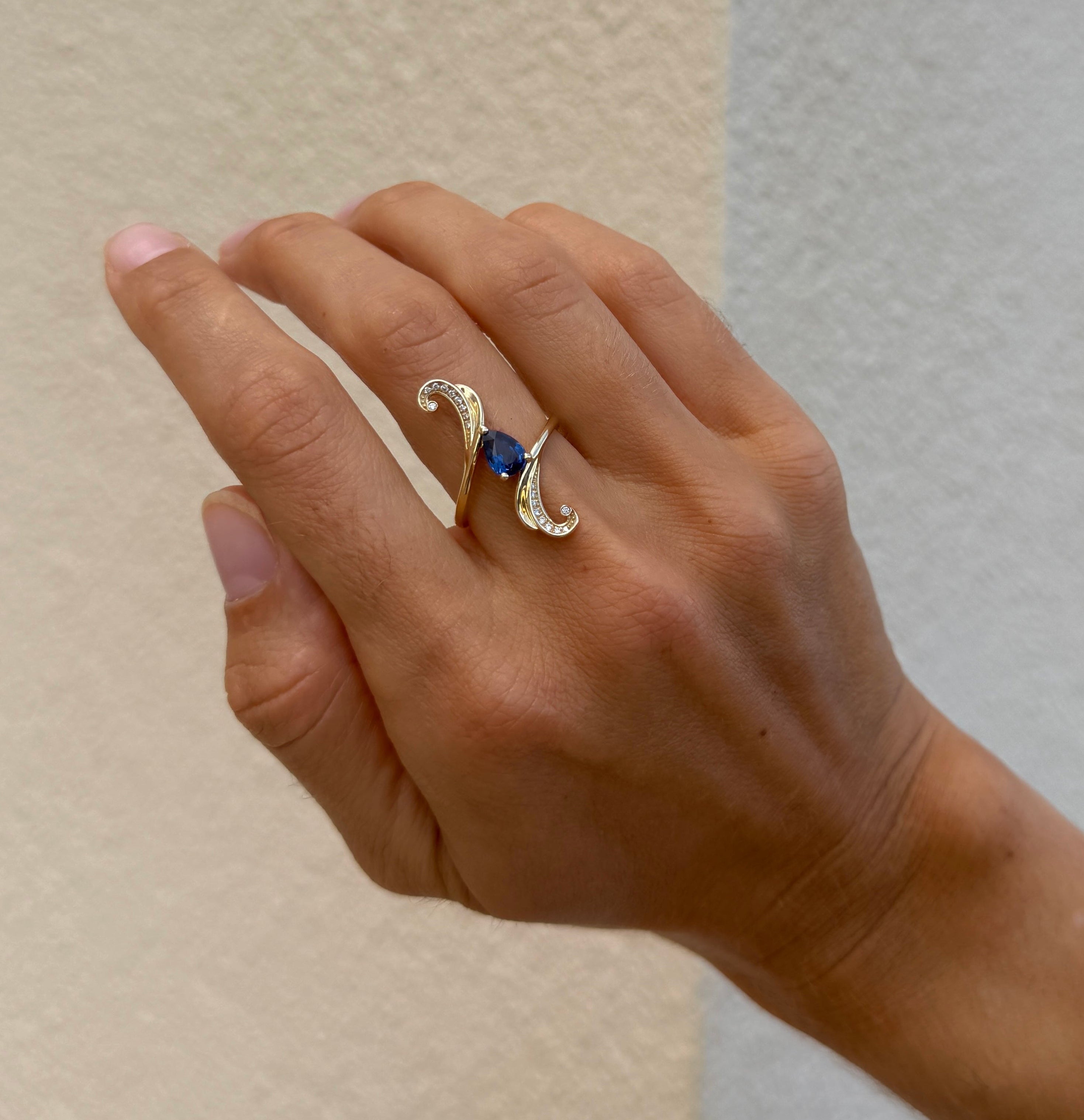 Sapphire and Diamond Bypass Wave Ring