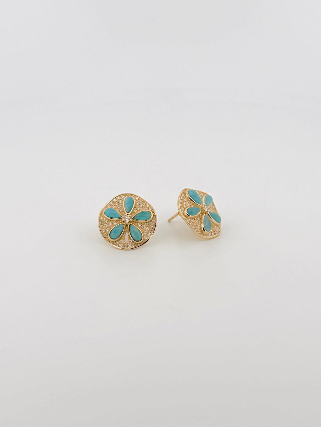Larimar & Diamond Sand Dollar Earrings