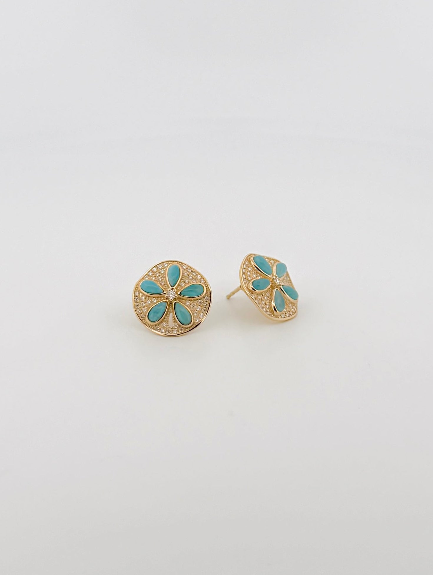 Larimar & Diamond Sand Dollar Earrings