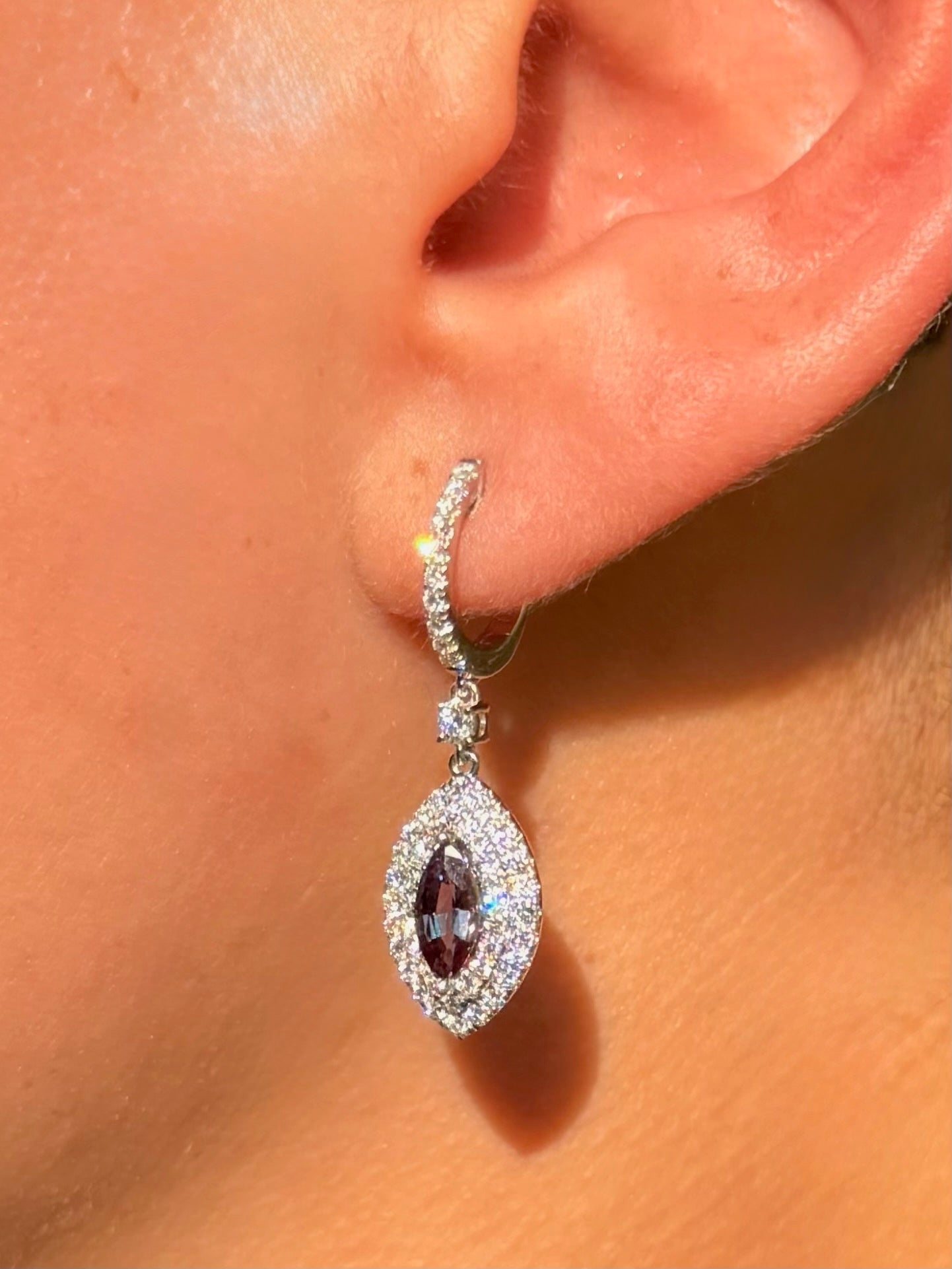 GUB Certified Marquise Alexandrite Drop Earrings