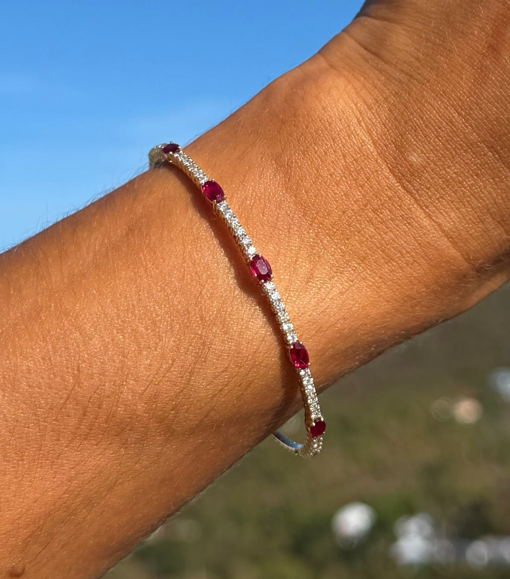 Ruby Flexible Bracelet Bangle with Diamonds