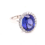 Tanzanite Oval Cocktail Ring with Diamond Halo
